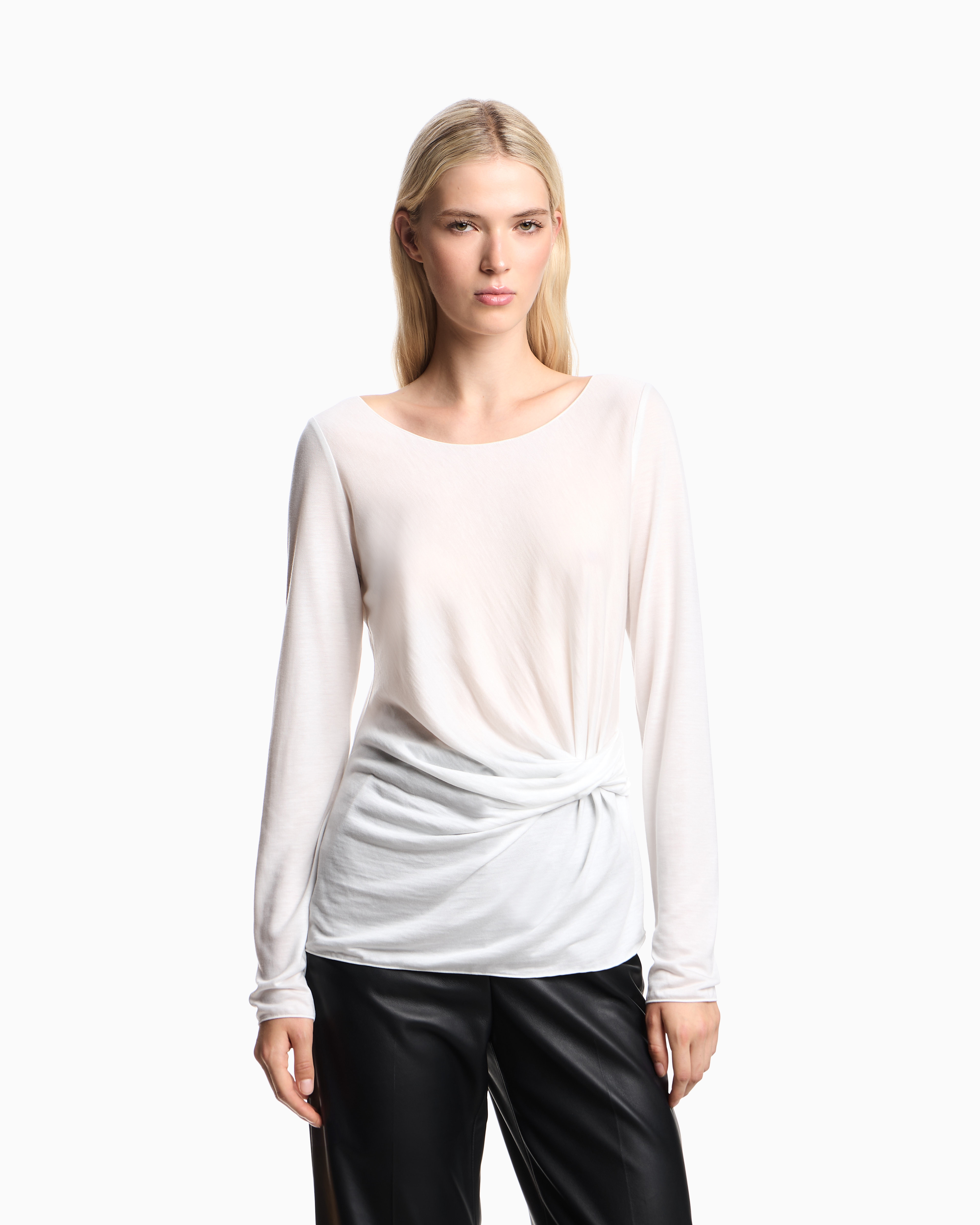 Emporio Armani - Jersey jumper with twist, Woman, Beige, Size: