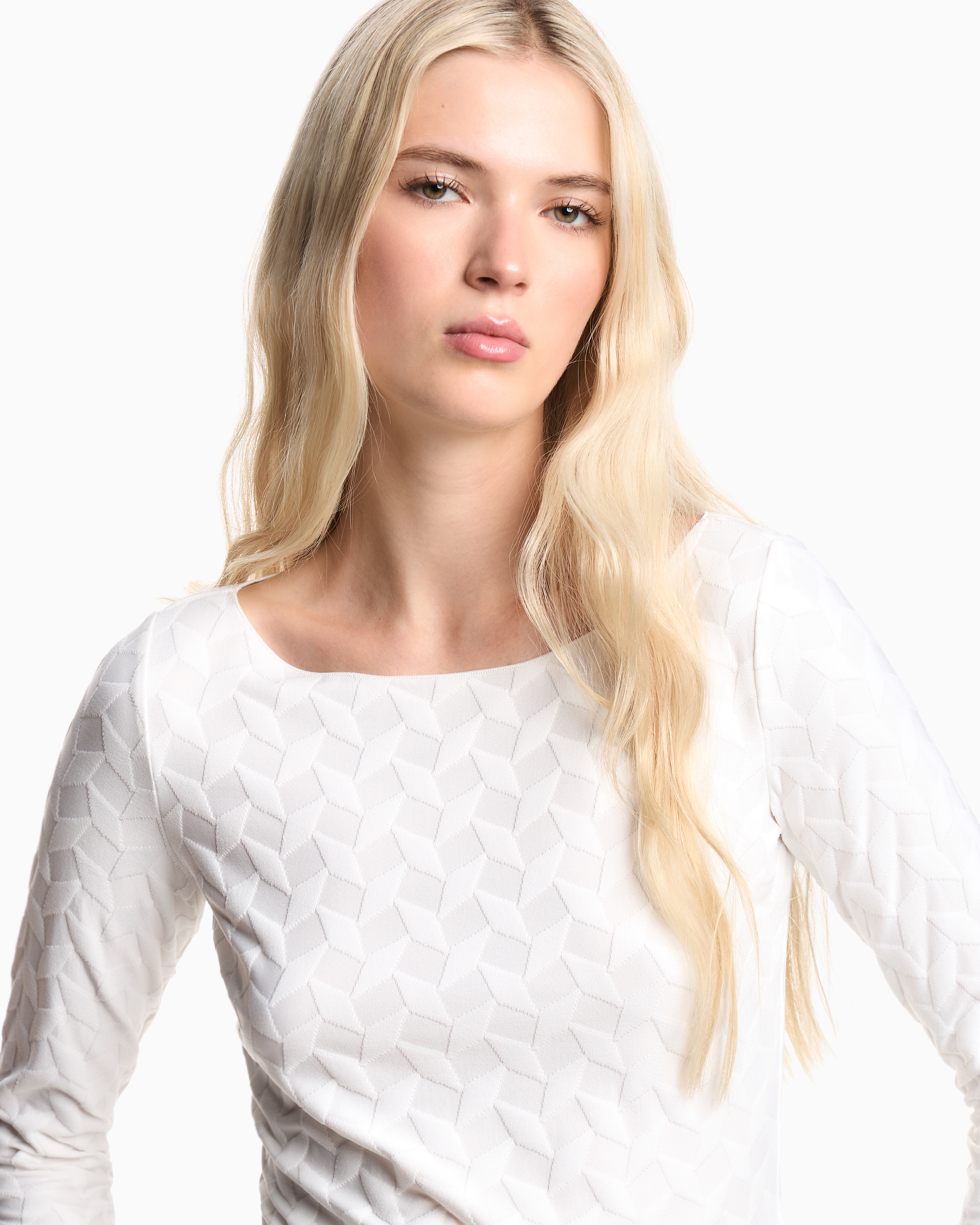 Emporio Armani - Jacquard jersey jumper with a geometric pattern, Woman, White, Size: