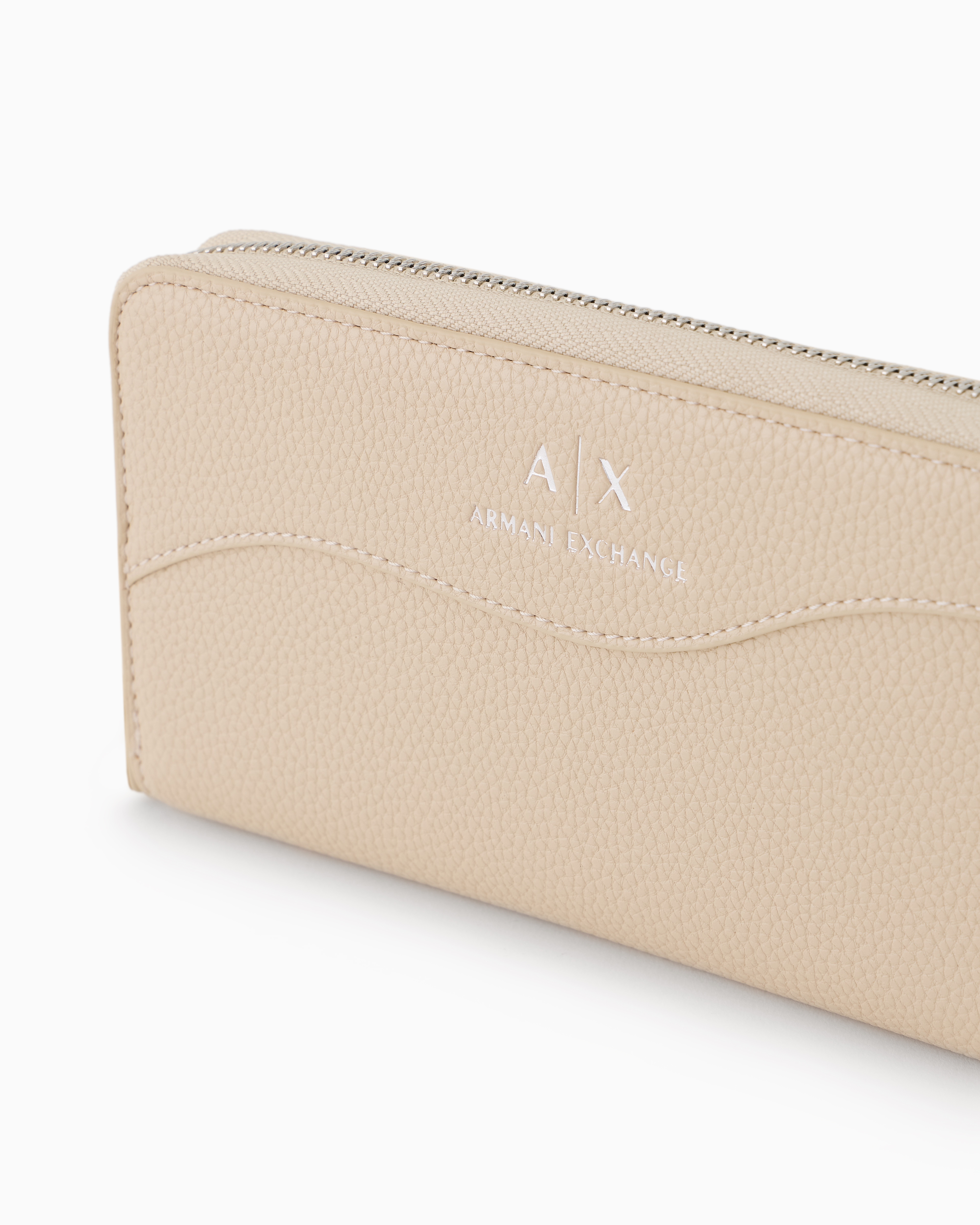 Armani Exchange - Zip around wallet with shaped stitching, Woman, Beige, Size: TU