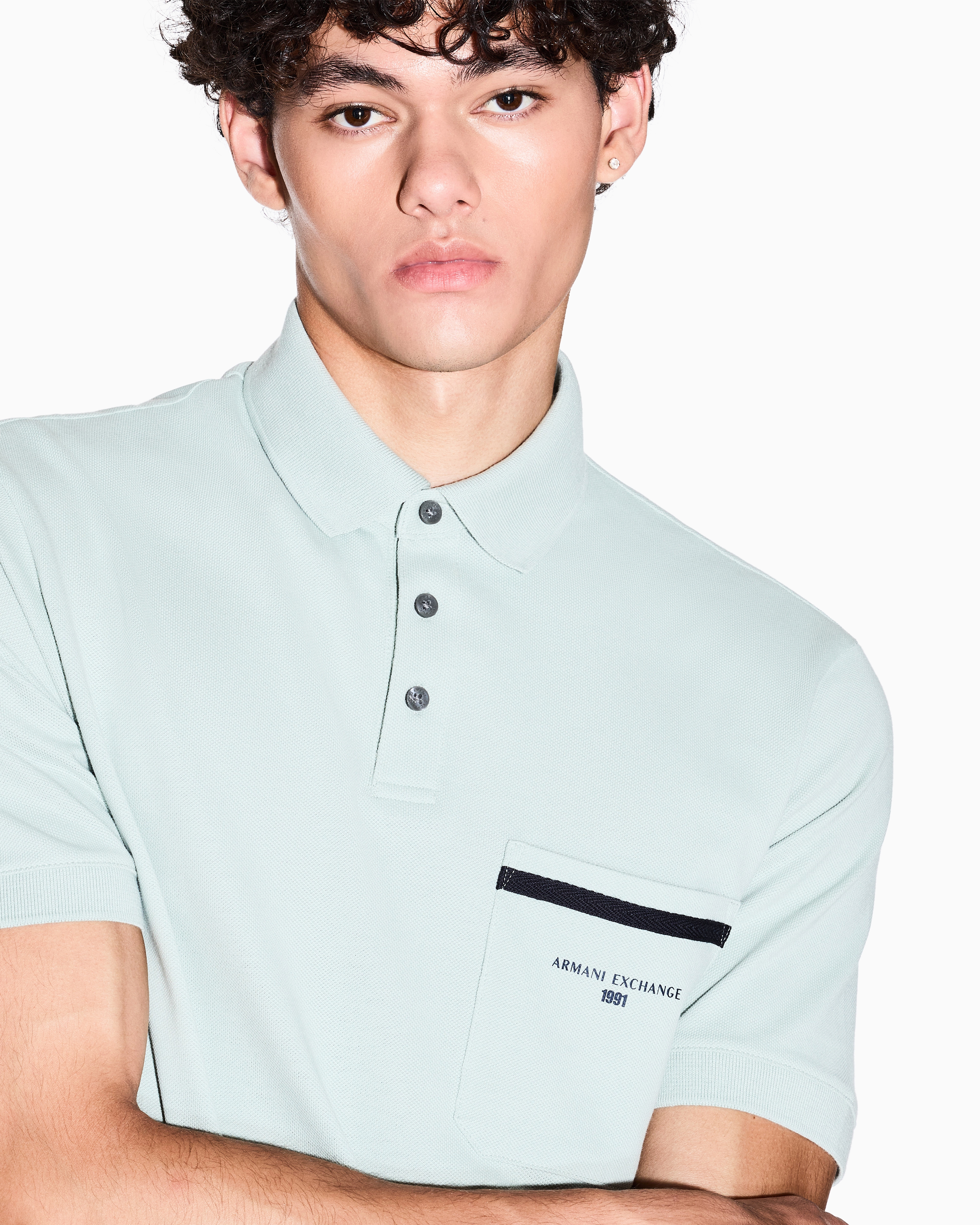 Armani Exchange - Regular pique polo shirt with pocket, Man, Green, Size: