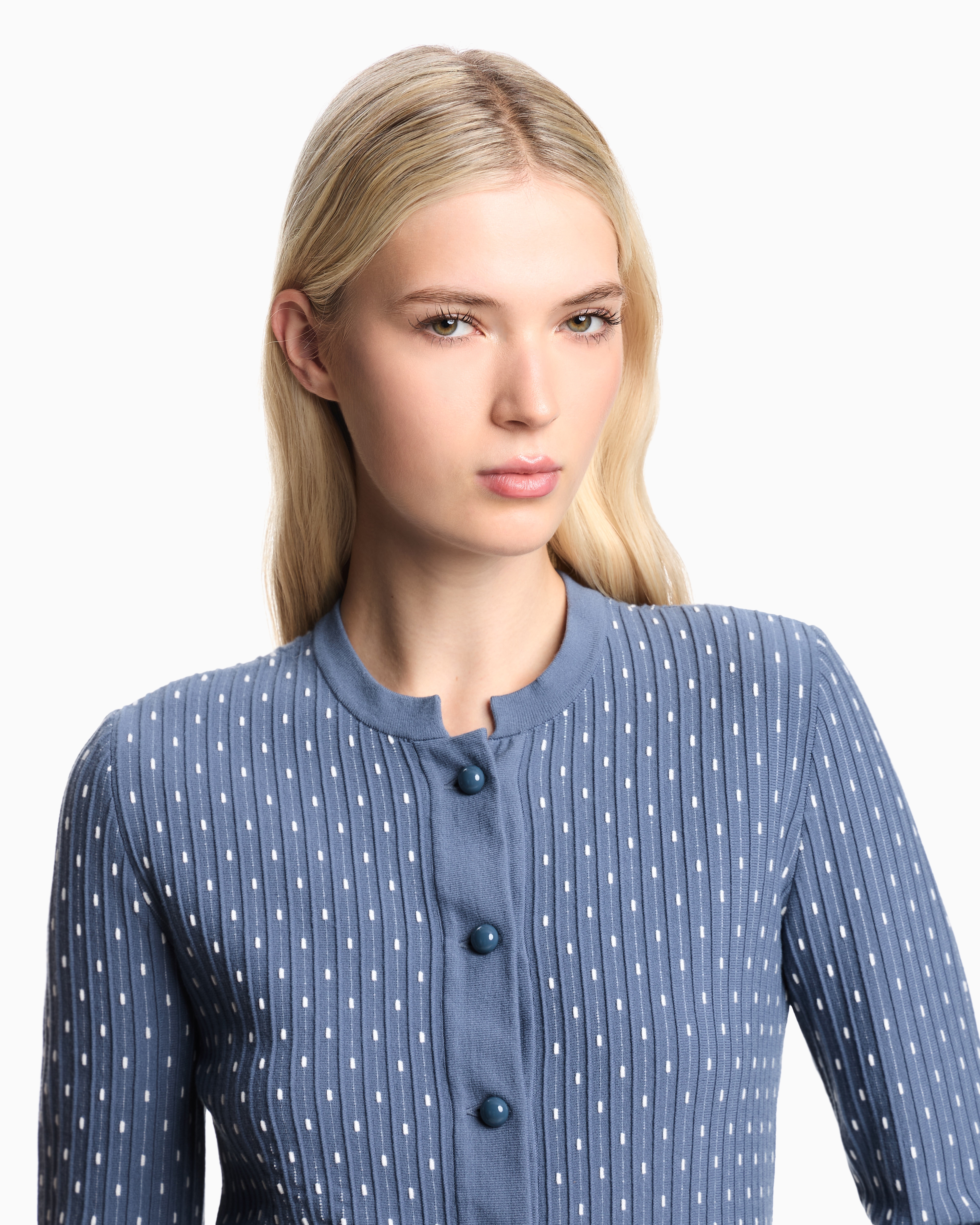 Emporio Armani - Polka-dot viscose-jacquard plain-knit cardigan, Woman, Light Blue, Size: