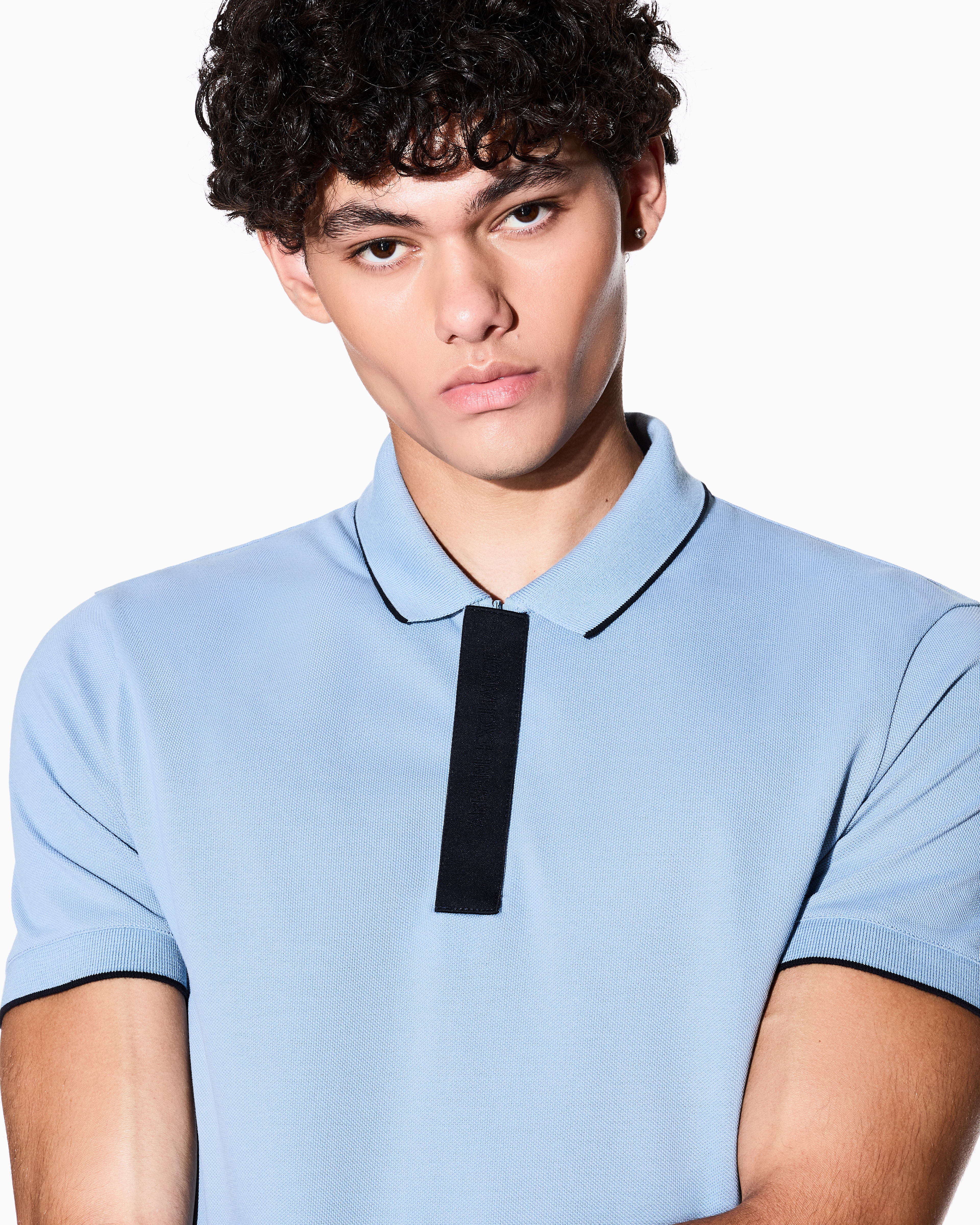 Armani Exchange - Slim fit polo with button insert, Man, Light Blue, Size: