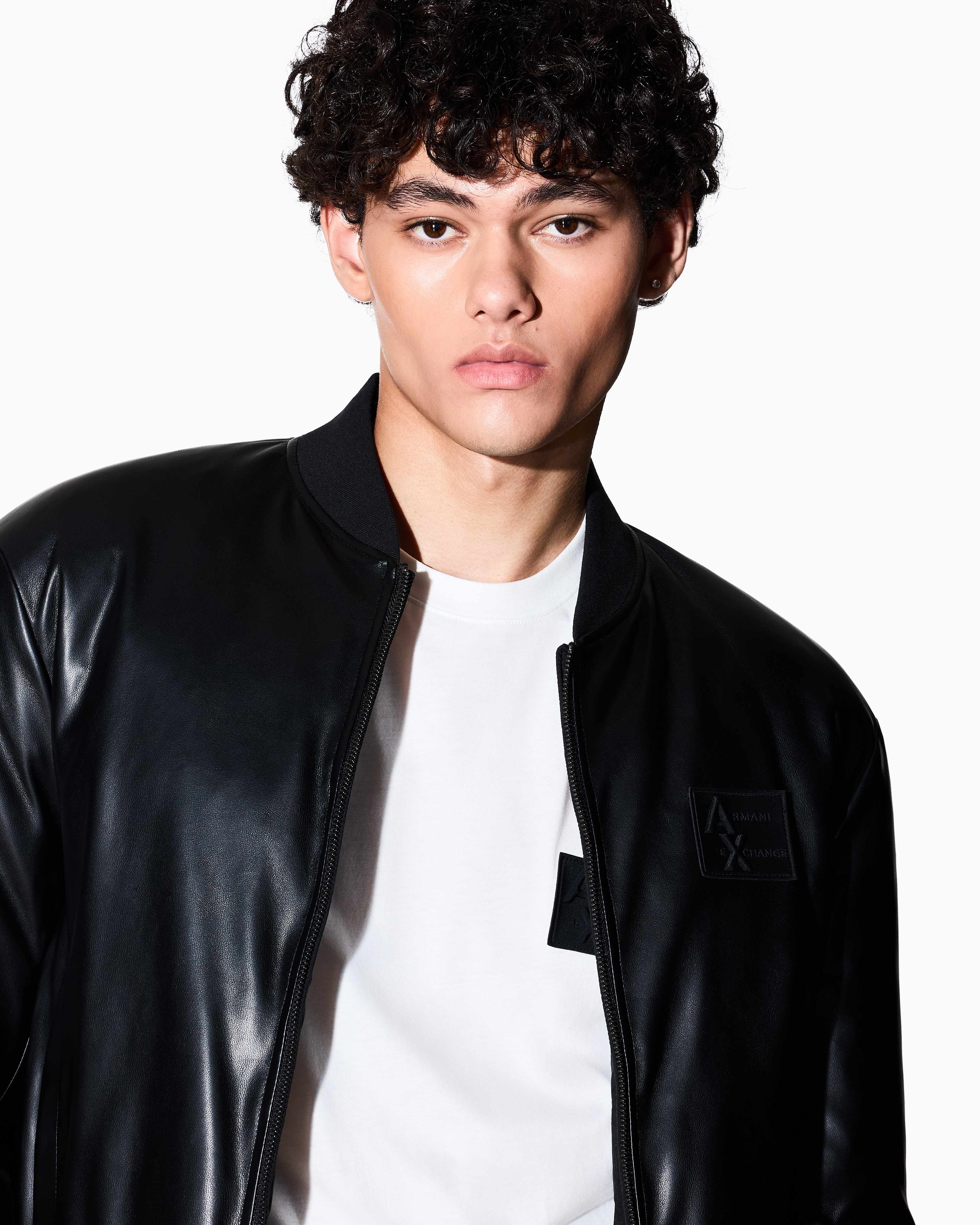 Armani Exchange - Shiny fabric bomber jacket, Man, Black, Size: