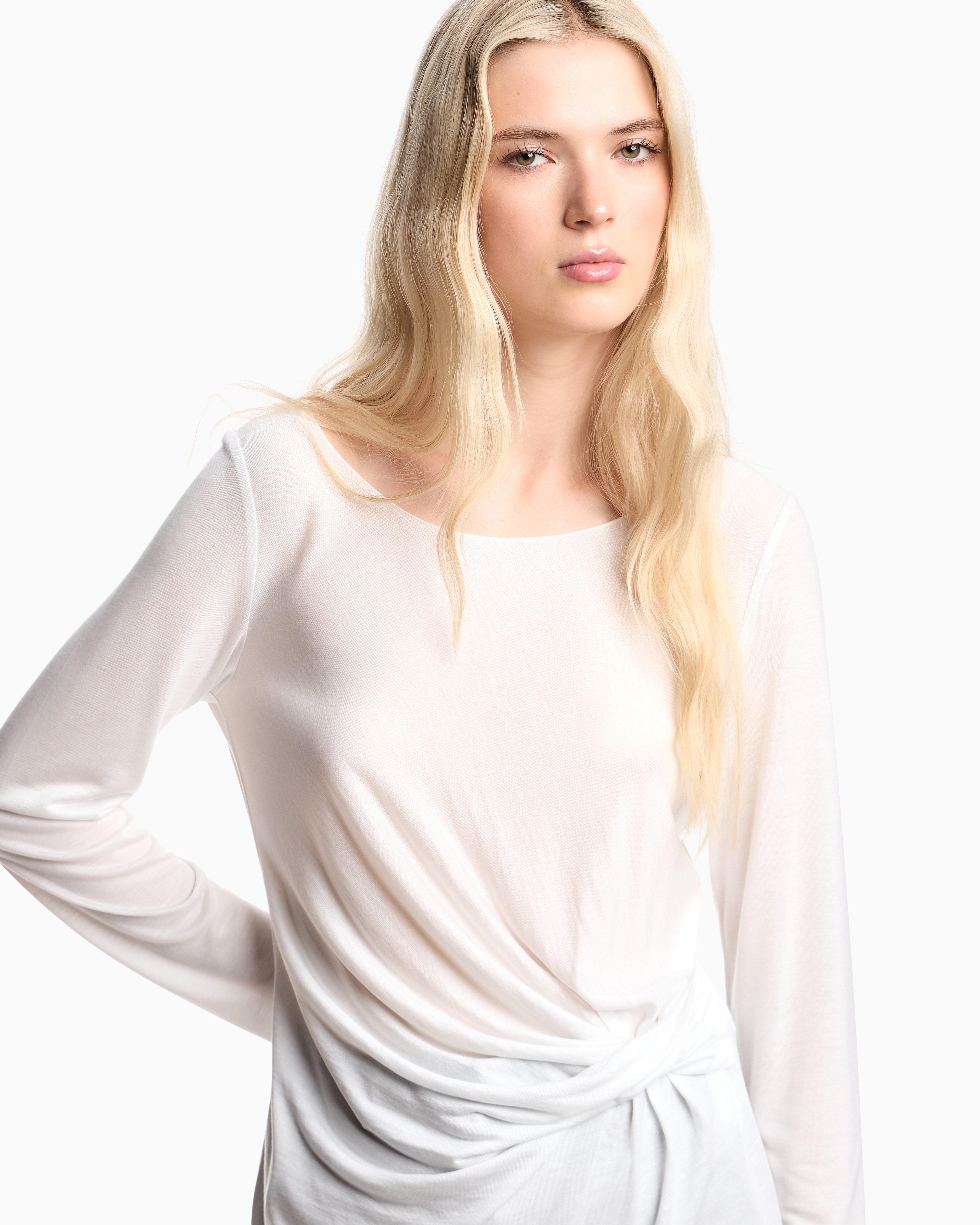 Emporio Armani - Jersey jumper with twist, Woman, Beige, Size: