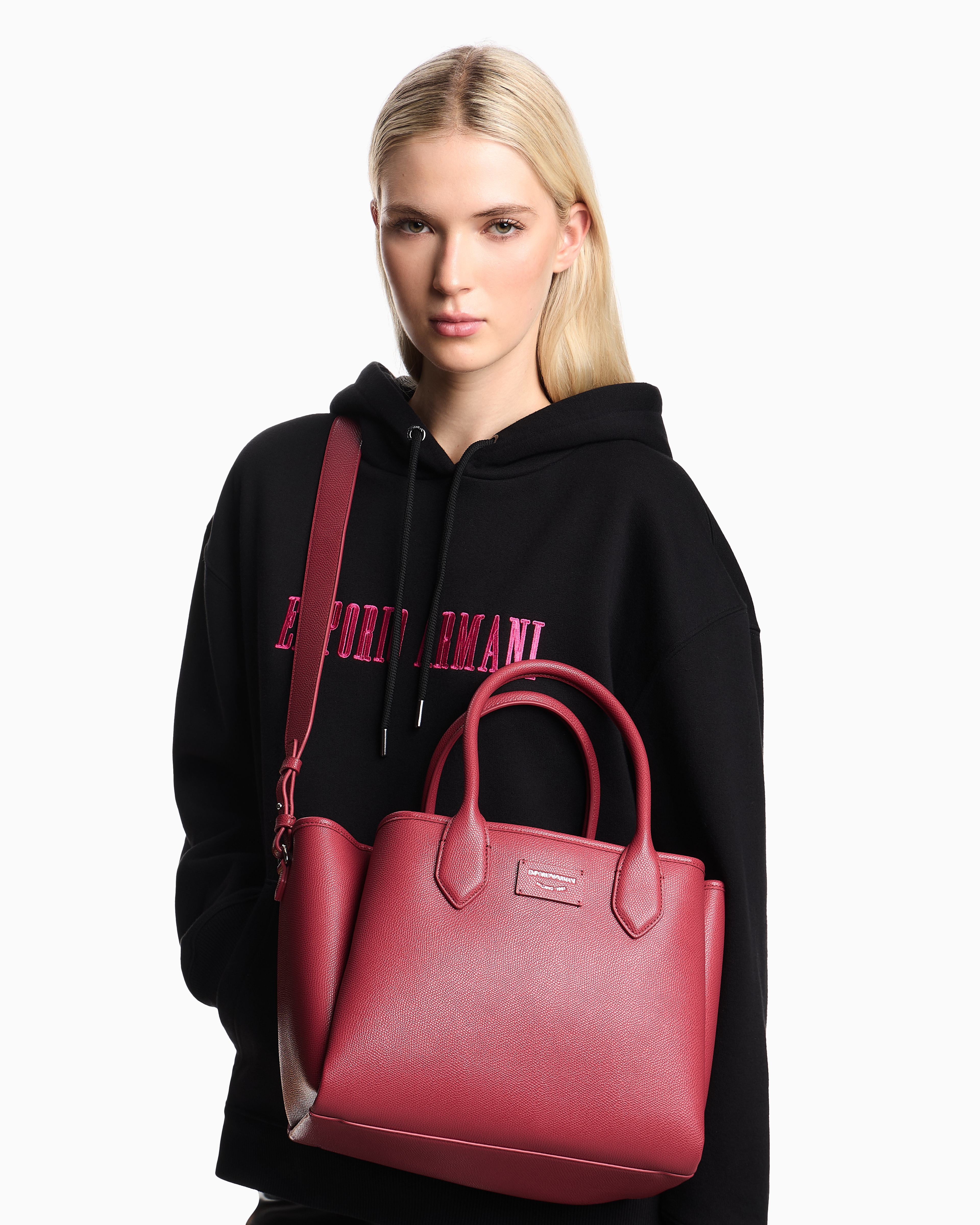 Emporio Armani - Medium shopper bag with palmellato finish, Woman, Red, Size: TU