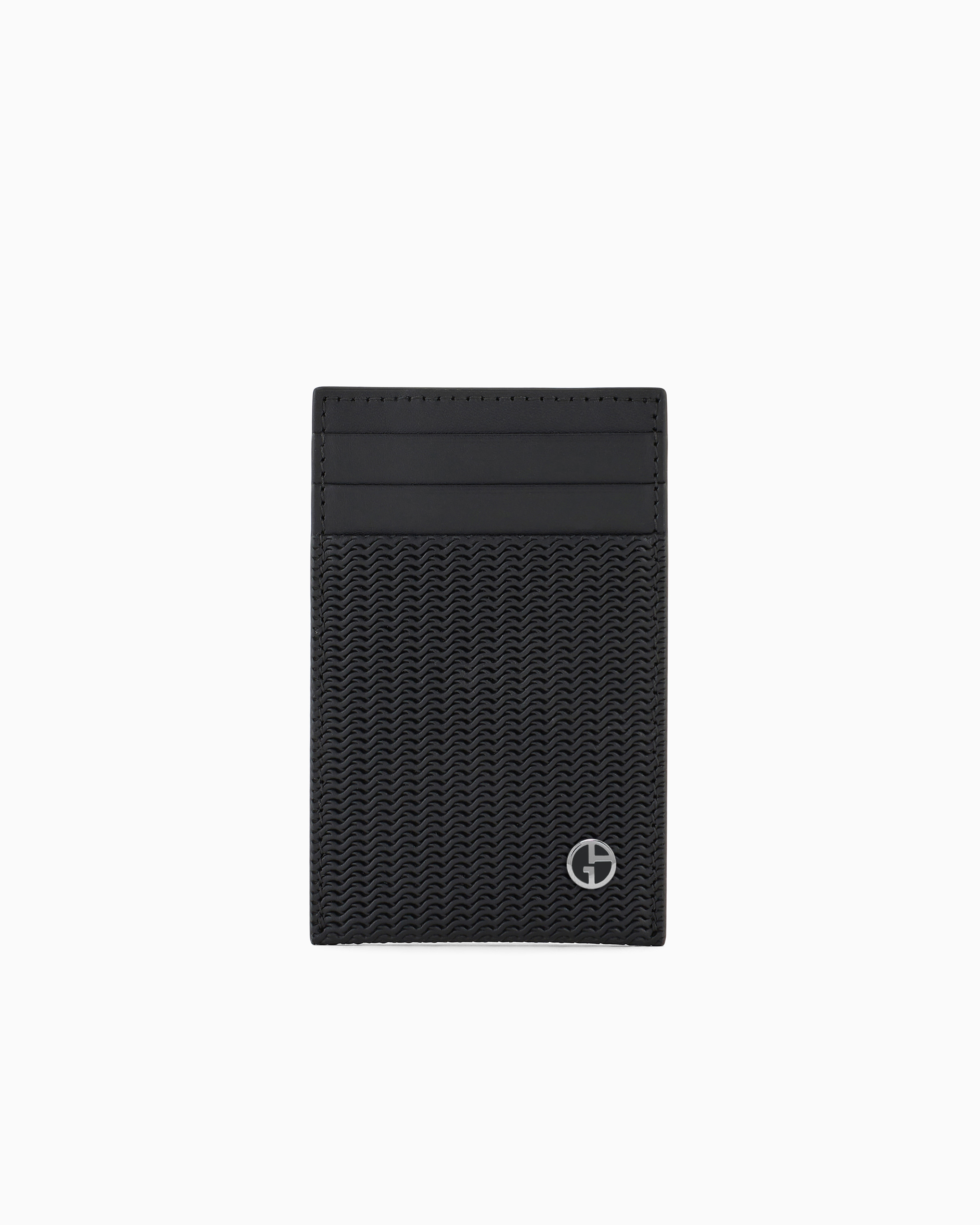 Giorgio Armani Black Card Holder In Embossed Leather