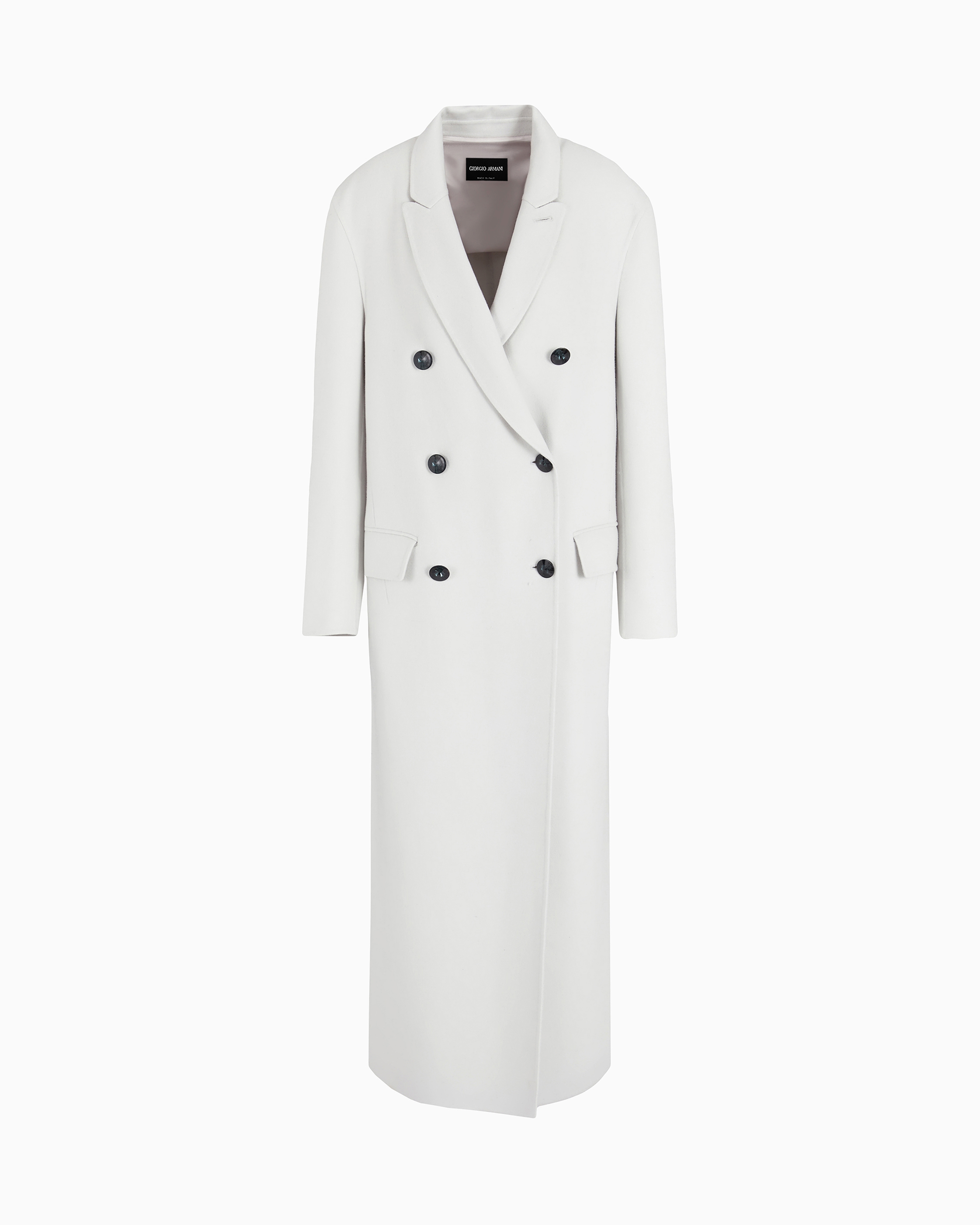 Giorgio Armani White Double-Breasted Long Coat In Double Cashmere