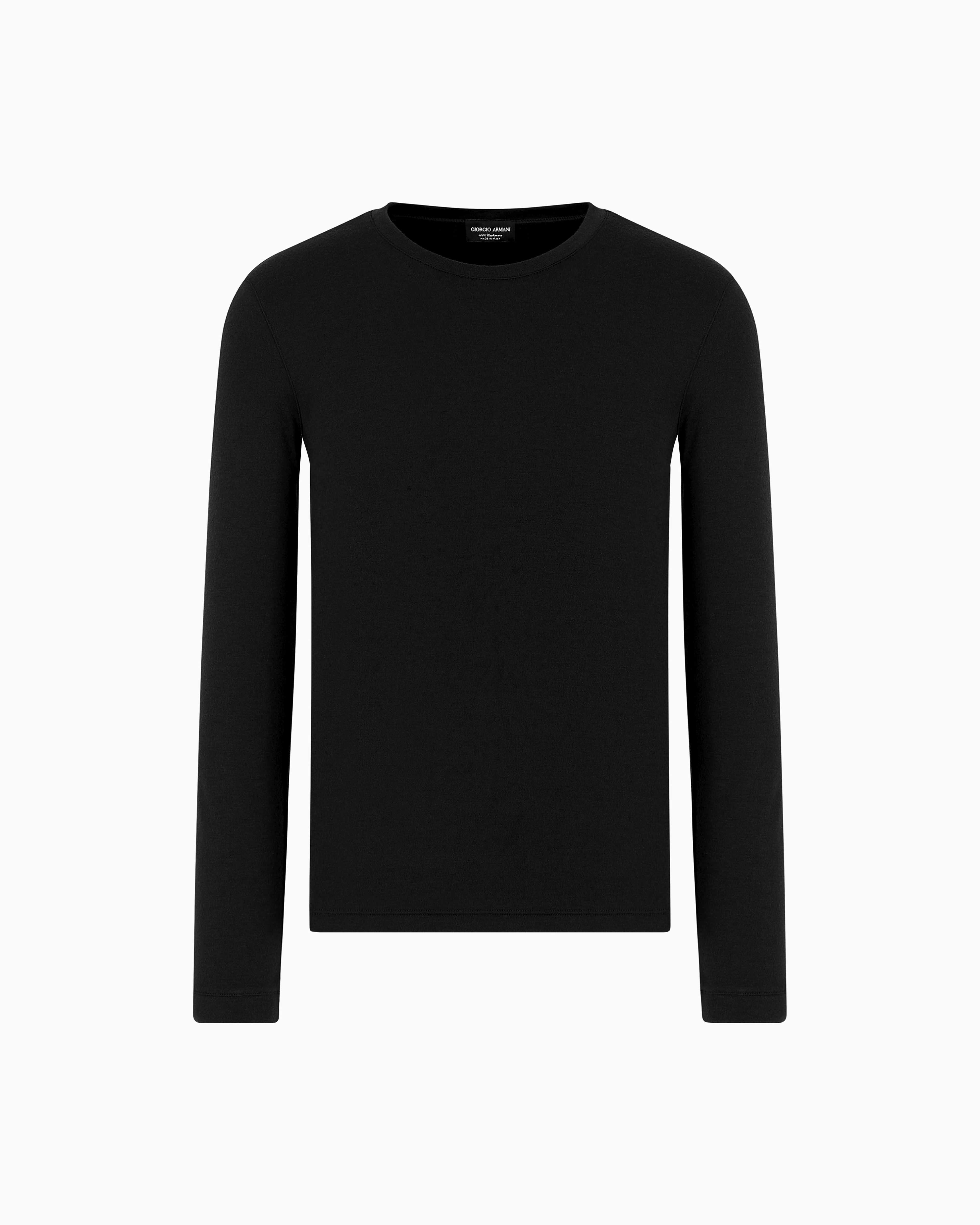 Giorgio Armani Black Crew Neck Jumper In Pure Cashmere Interlock Icon