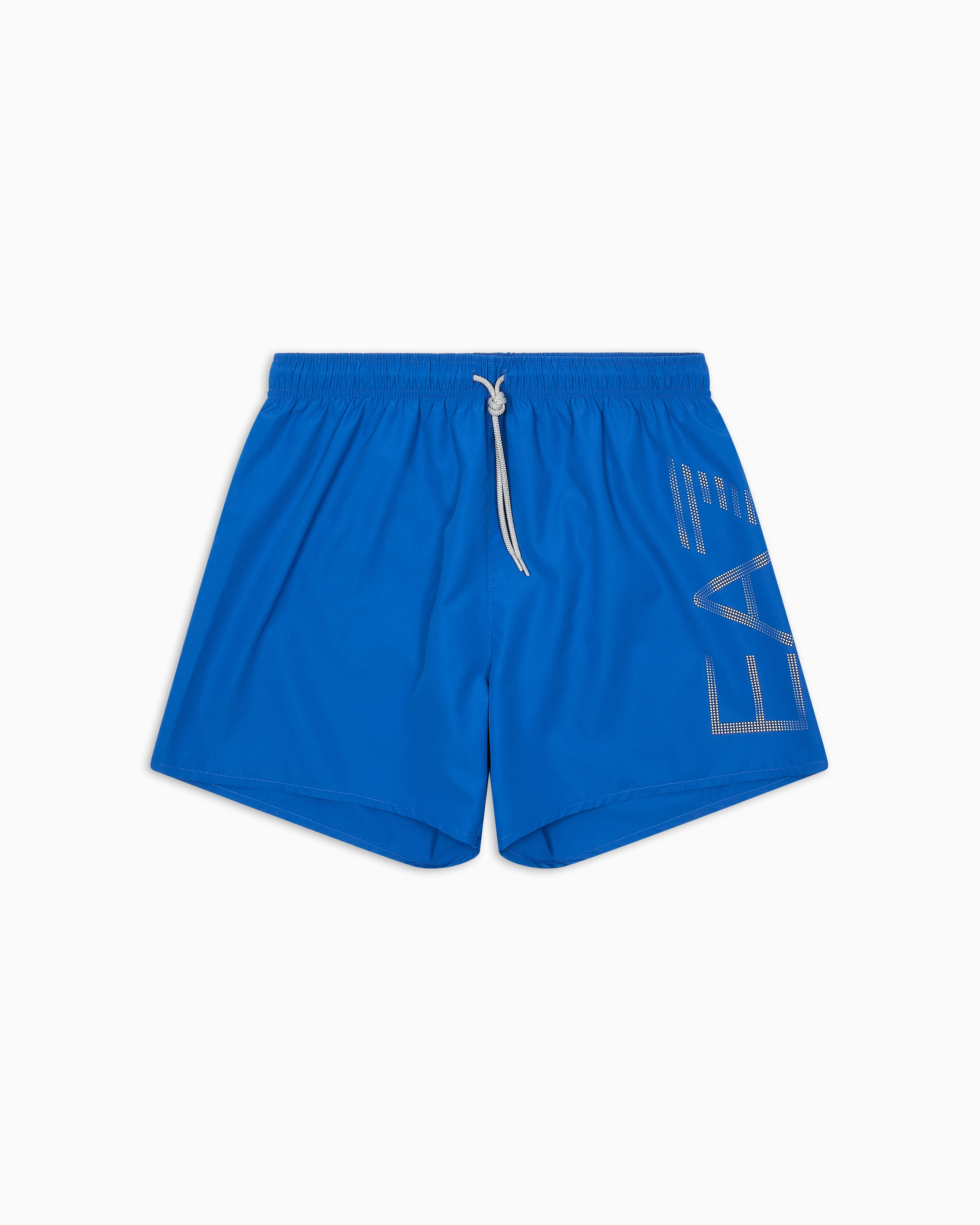 Ea7 Blue Bathing Trunks With A Drawstring Waist And Side Pockets