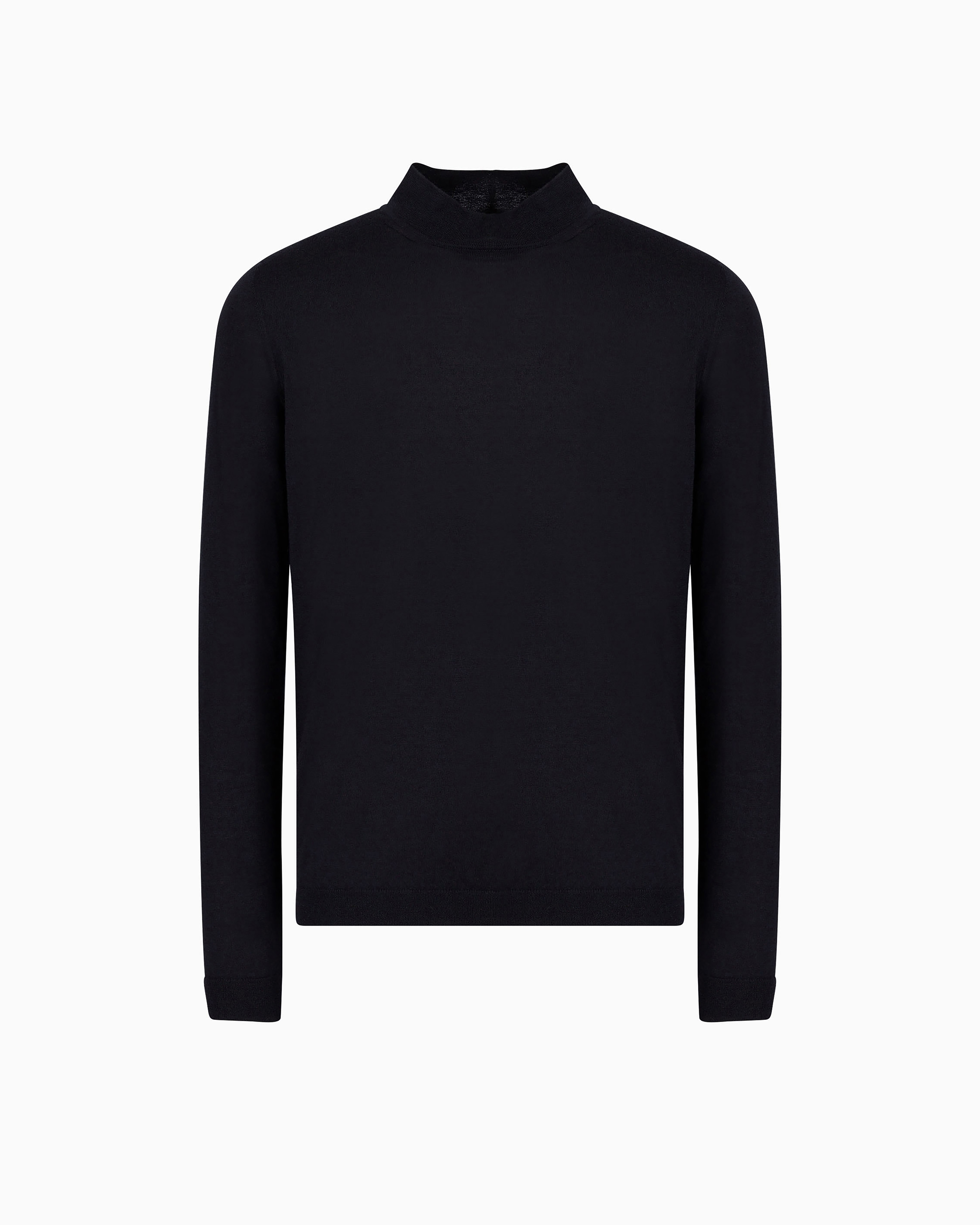 Giorgio Armani Navy Blue Knitted Jumper With A Mock Neck In Pure Cashmere Icon