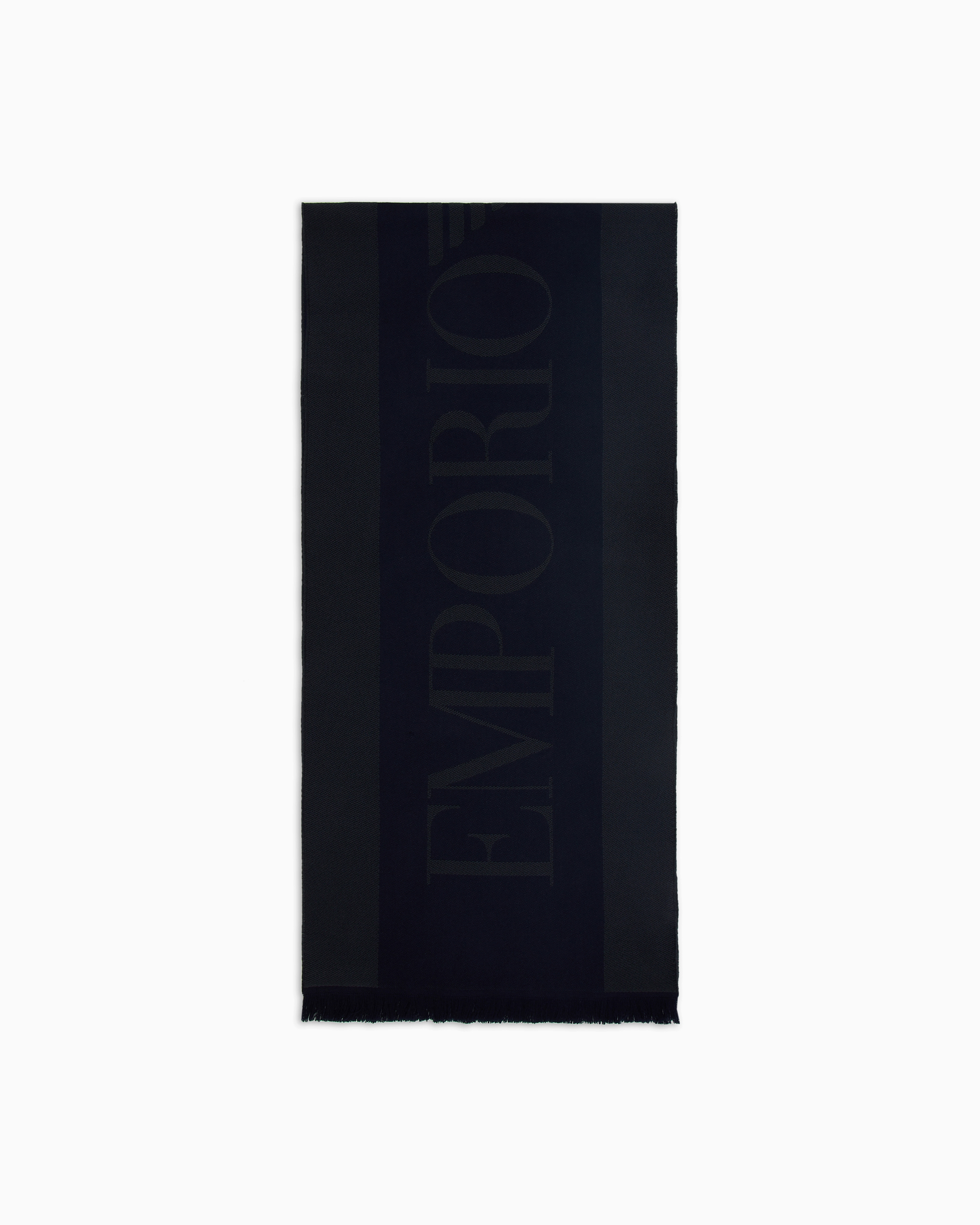 Emporio Armani Men's Navy Blue Logo Scarf In Jacquard Wool With Fringes Essential