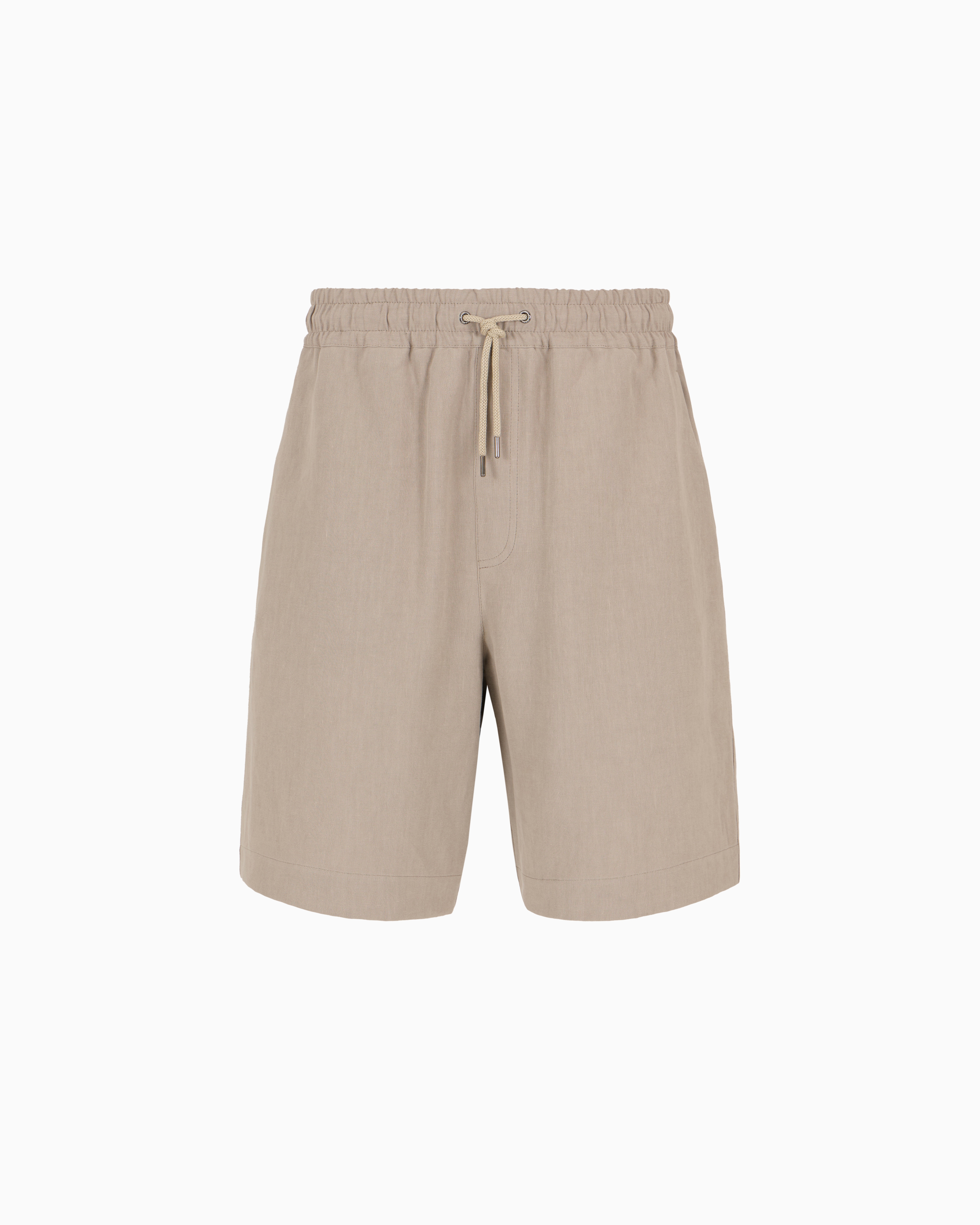 Giorgio Armani Beige Linen Canvas Flat-Front Bermuda Shorts