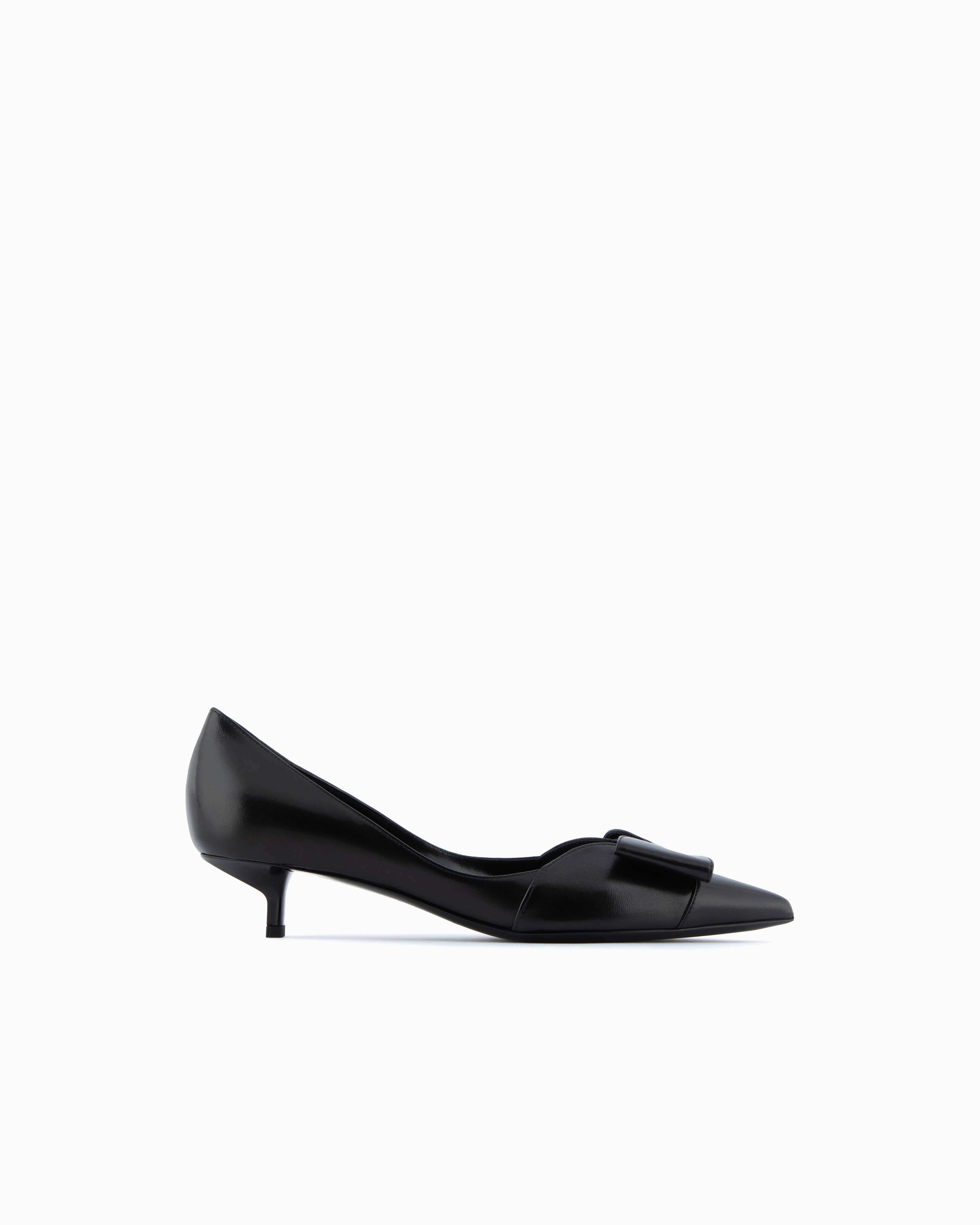 Emporio Armani - Nappa leather kitten-heeled court shoes with bow, Woman, Black, Size: