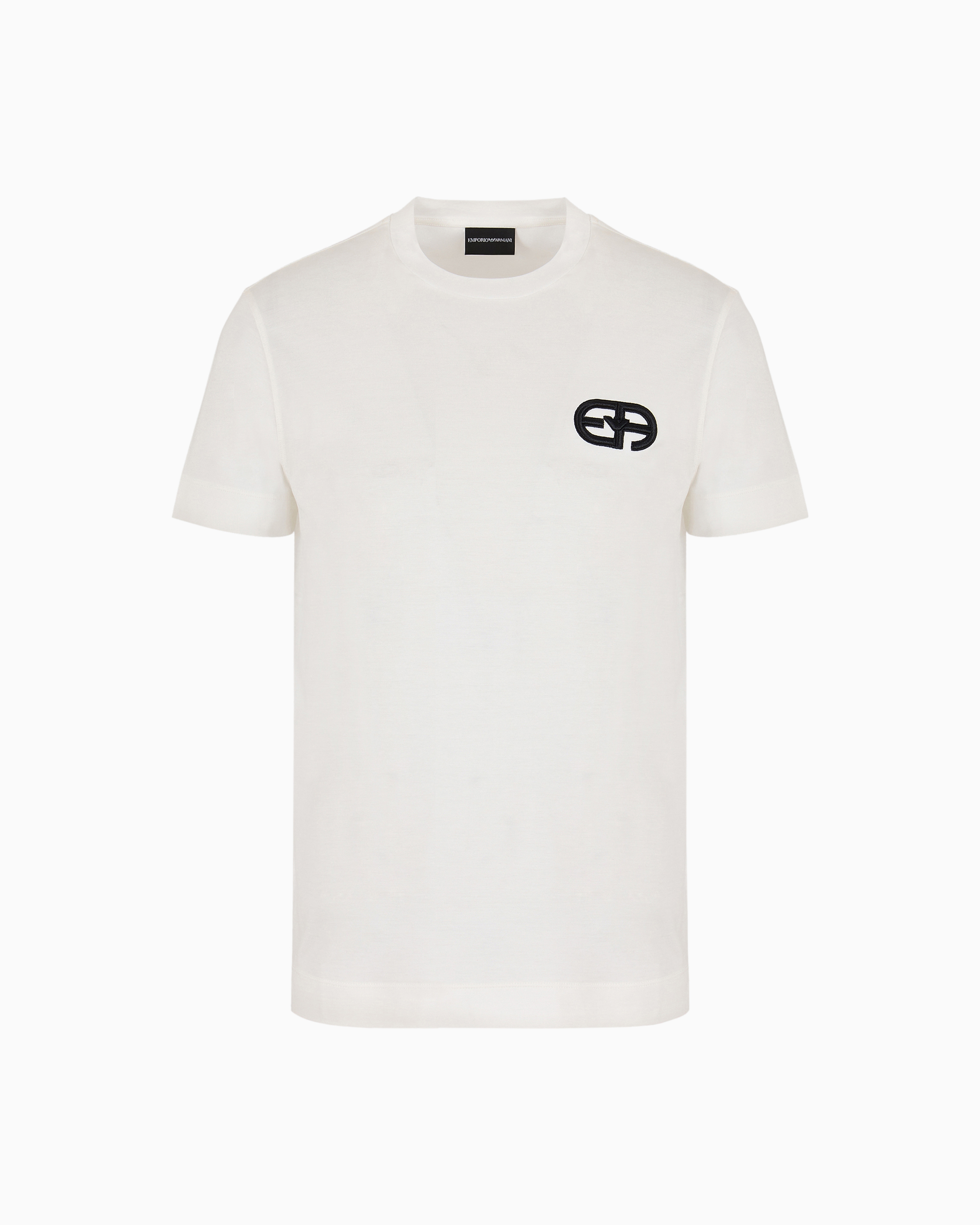 Emporio Armani -  Lyocell-blend jersey T-shirt with embossed EA logo embroidery, Man, White, Size: