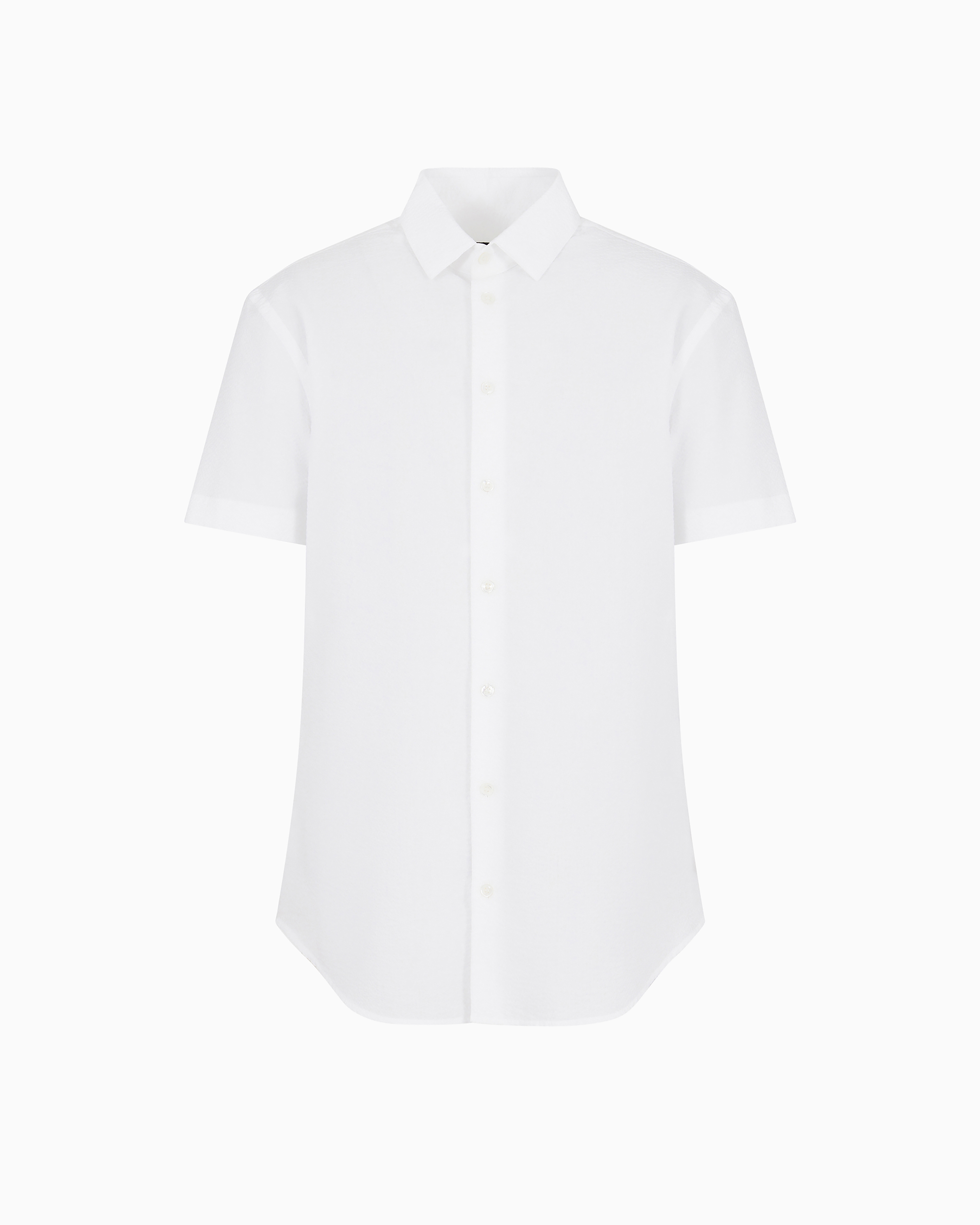 Giorgio Armani White Cotton Seersucker Shirt In A Regular Fit With Short Sleeves