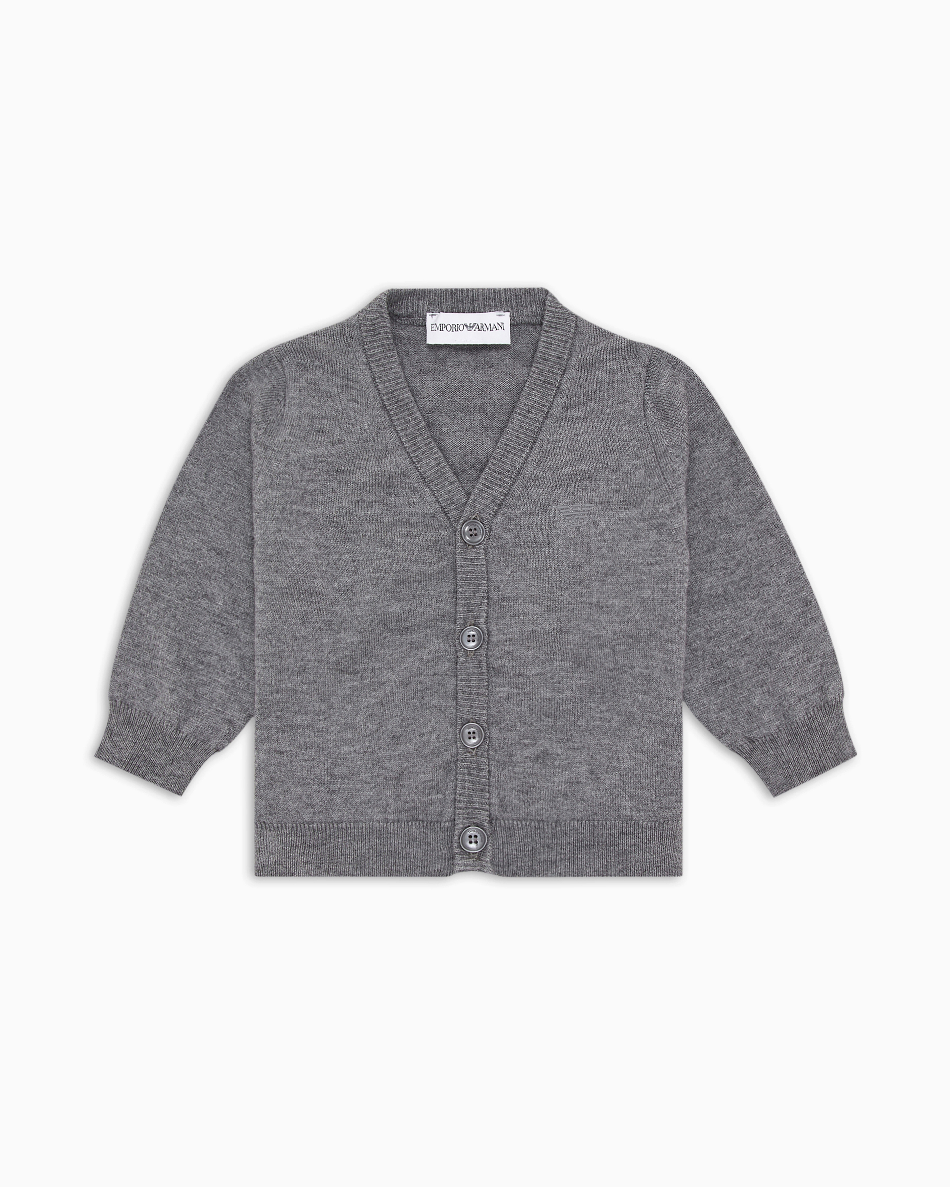 Emporio Armani - Wool-blend V-neck cardigan, Boy, Grey, Size: