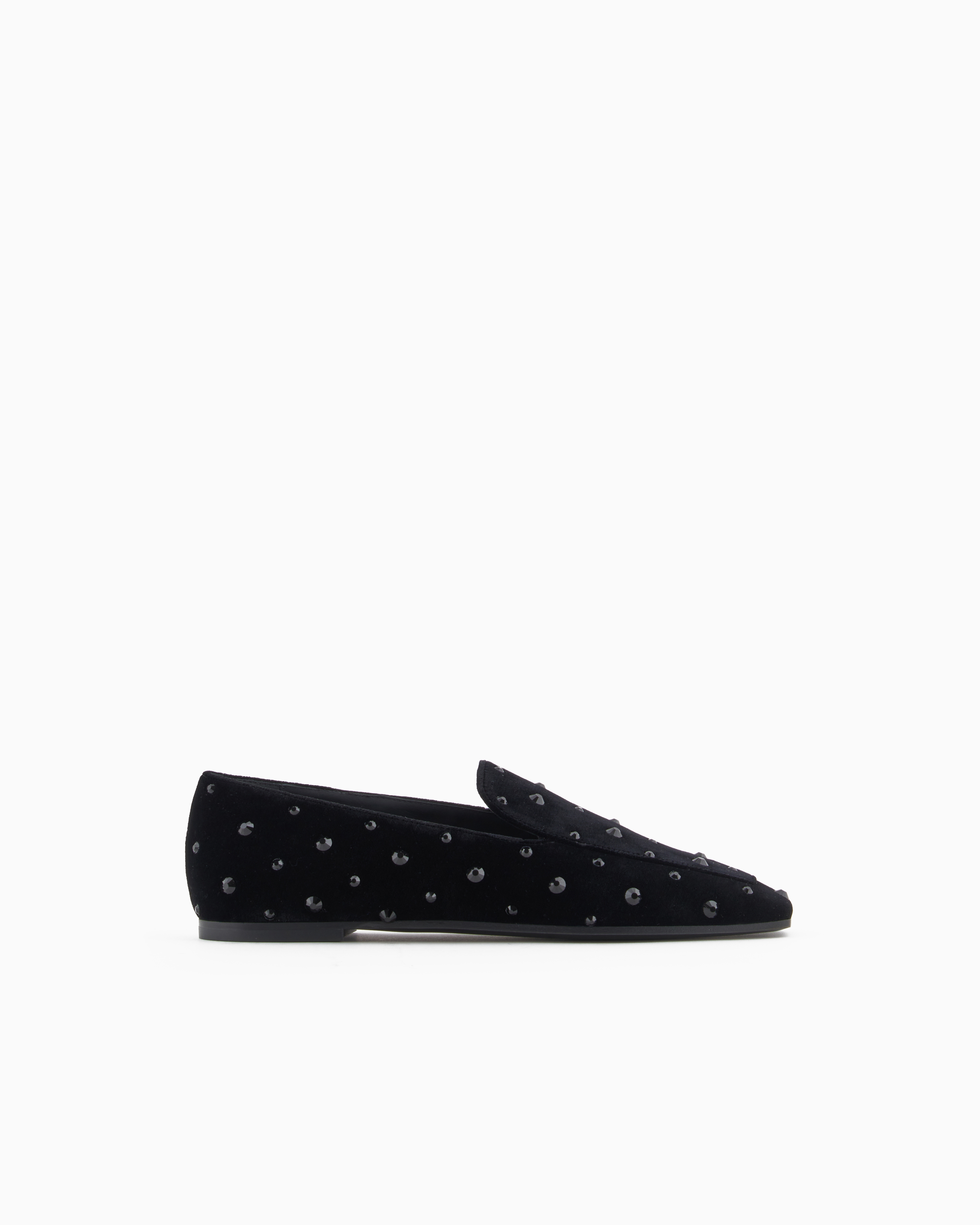 Emporio Armani - Velvet slippers with rhinestones, Woman, Black, Size: