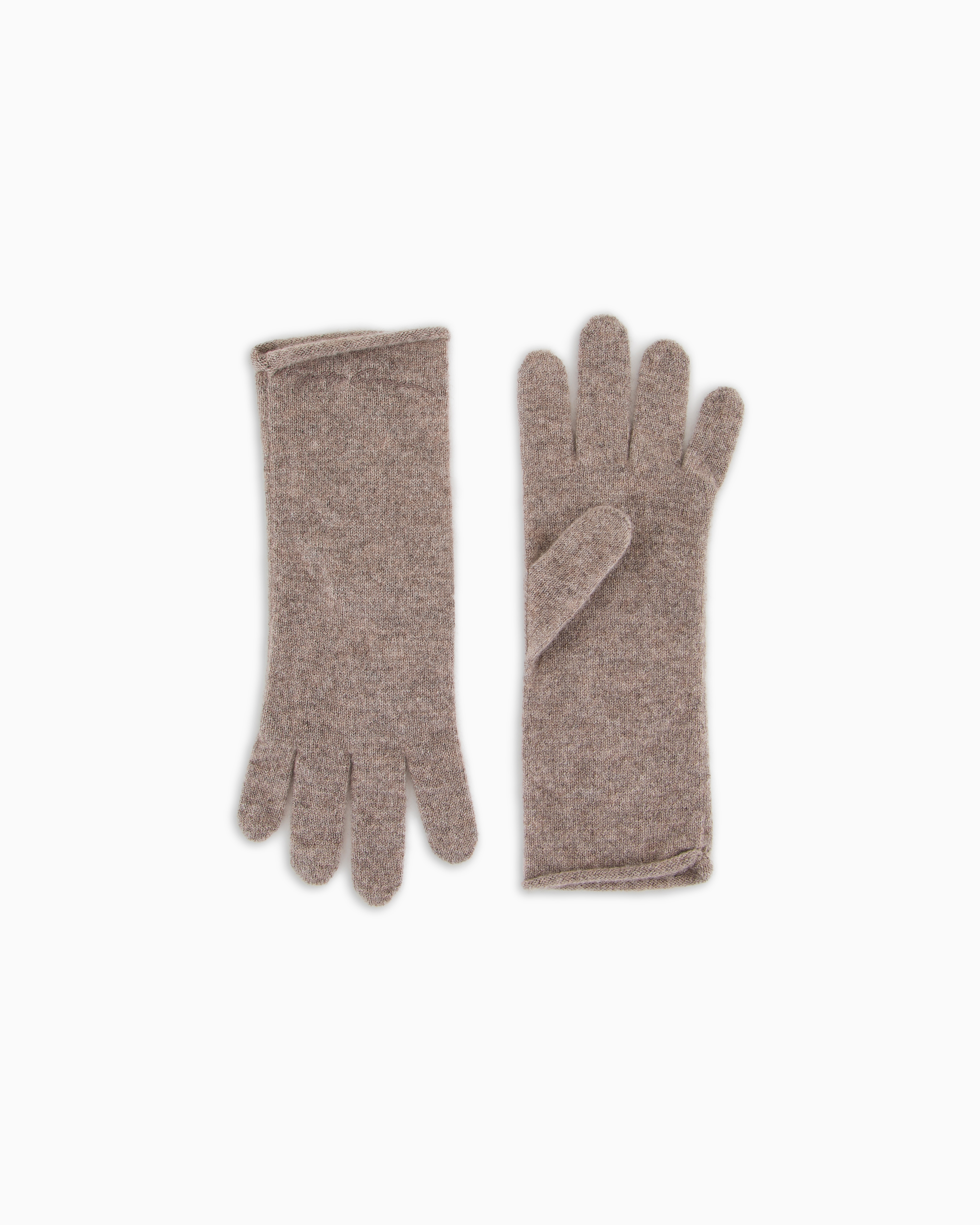 Giorgio Armani Beige Cashmere Knit Gloves With Embroidered Logo