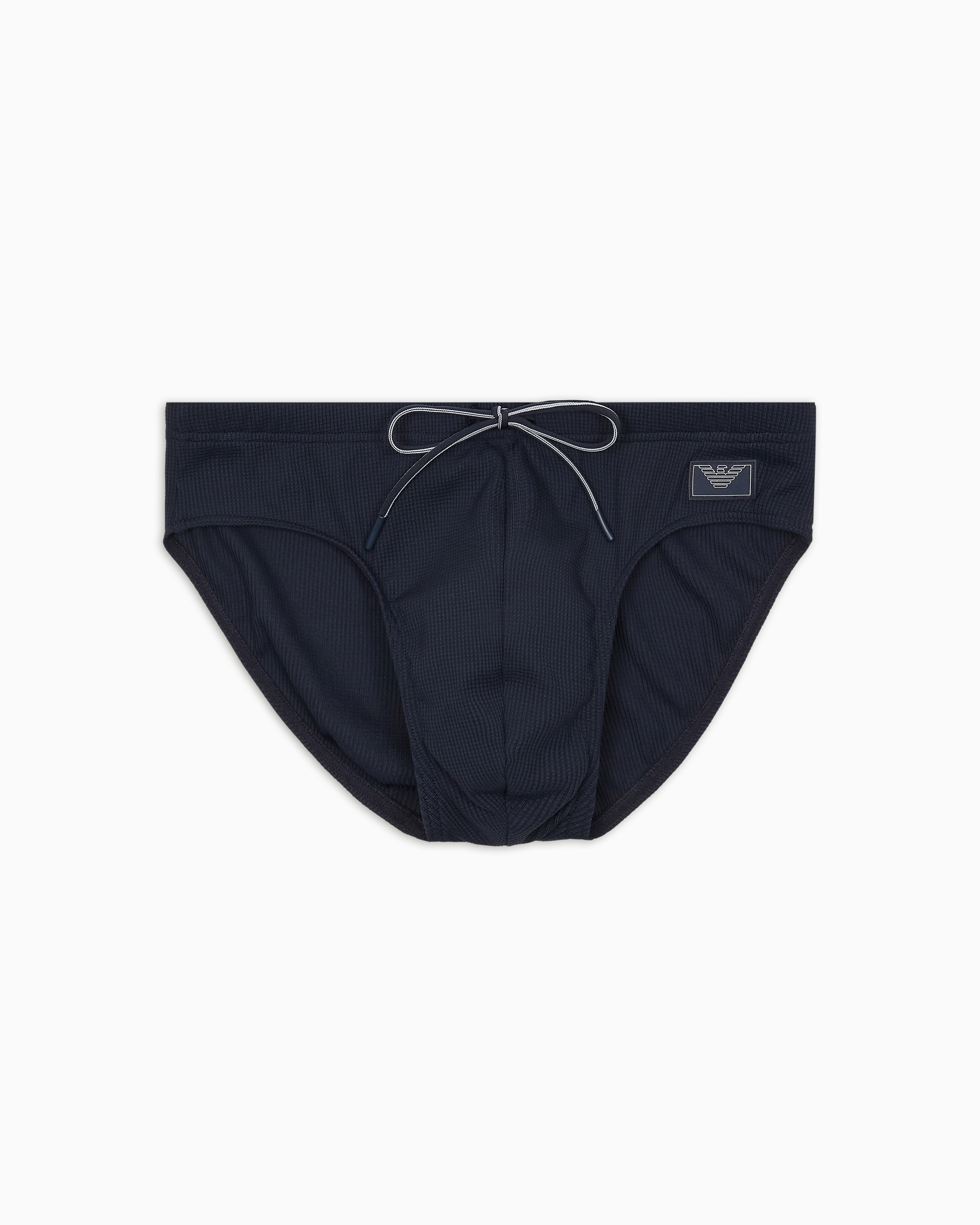 Emporio Armani - Satin label piqué swim briefs, Man, Navy Blue, Size: