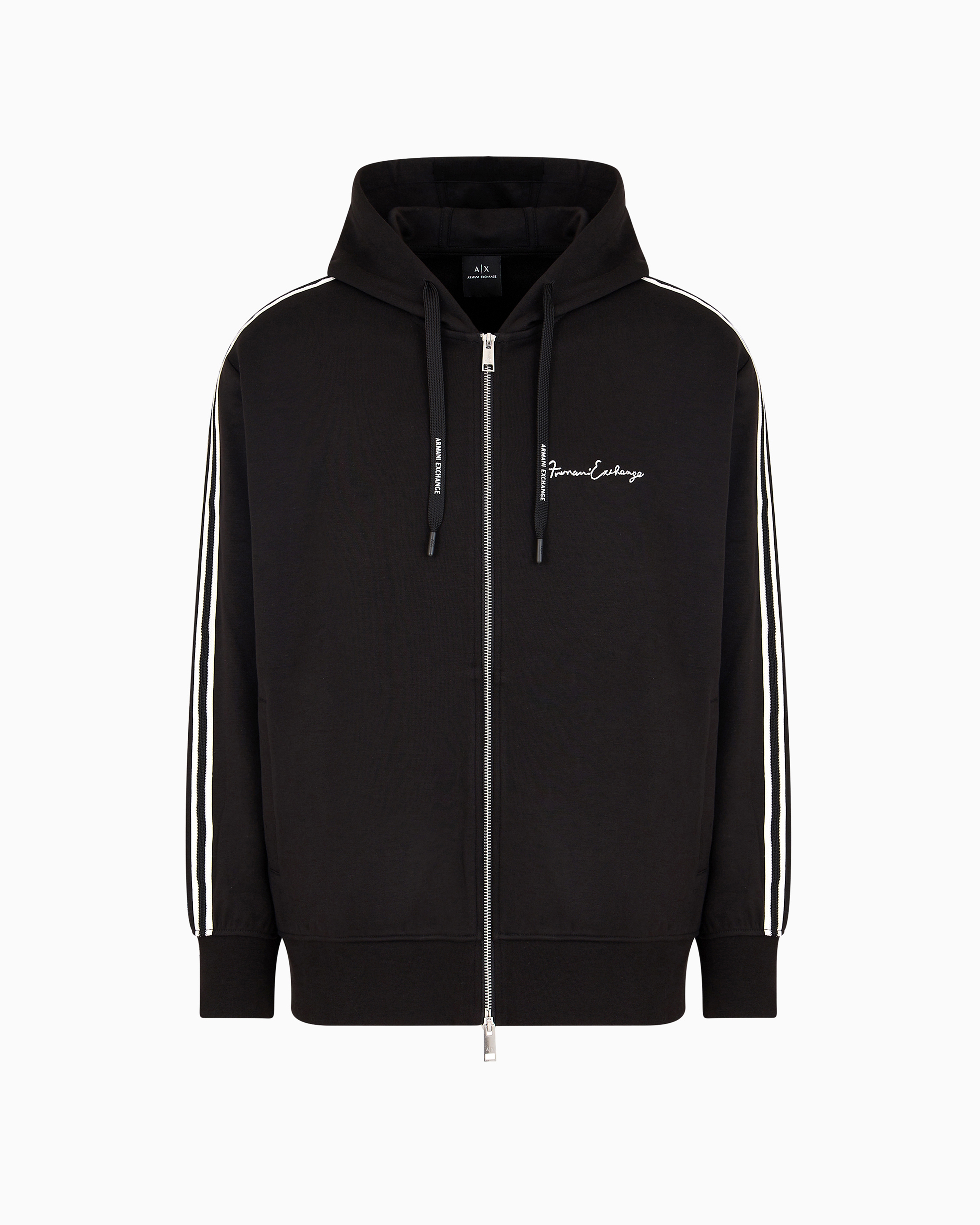 Full zip sweatshirt in bonded cotton with bands on the