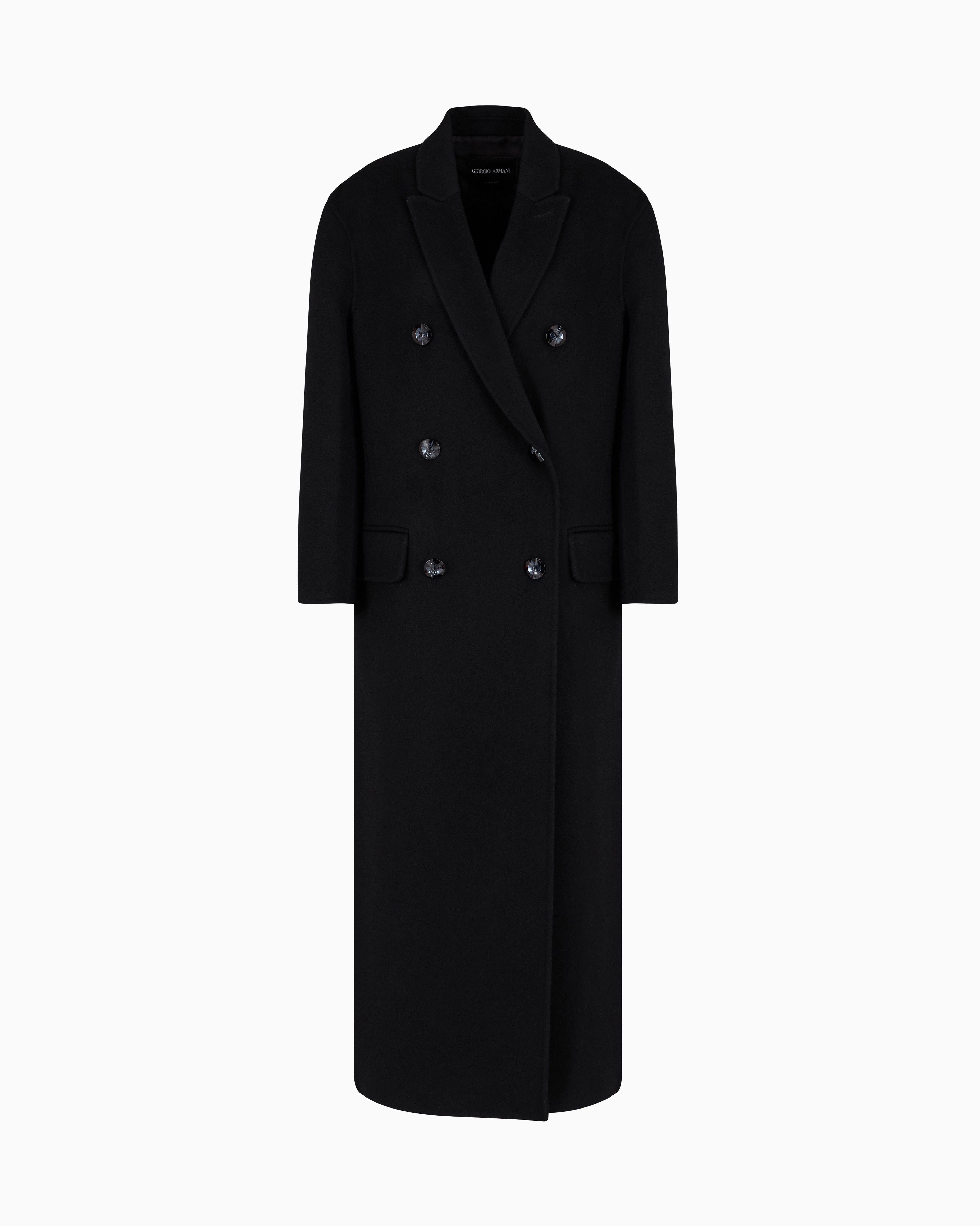 Giorgio Armani Black Double-Breasted Long Coat In Double Cashmere