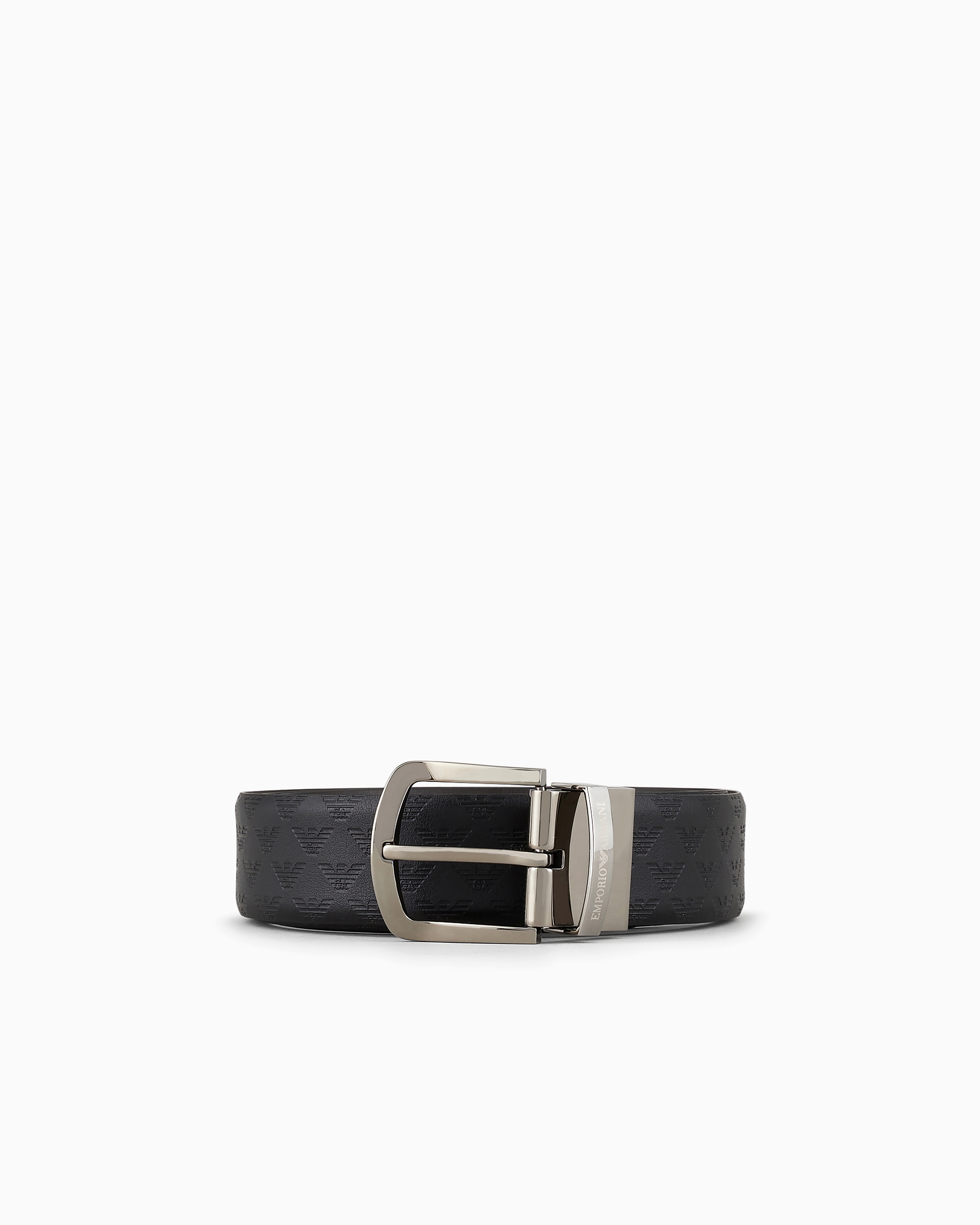 Reversible leather belt with all-over monogram | Emporio Armani