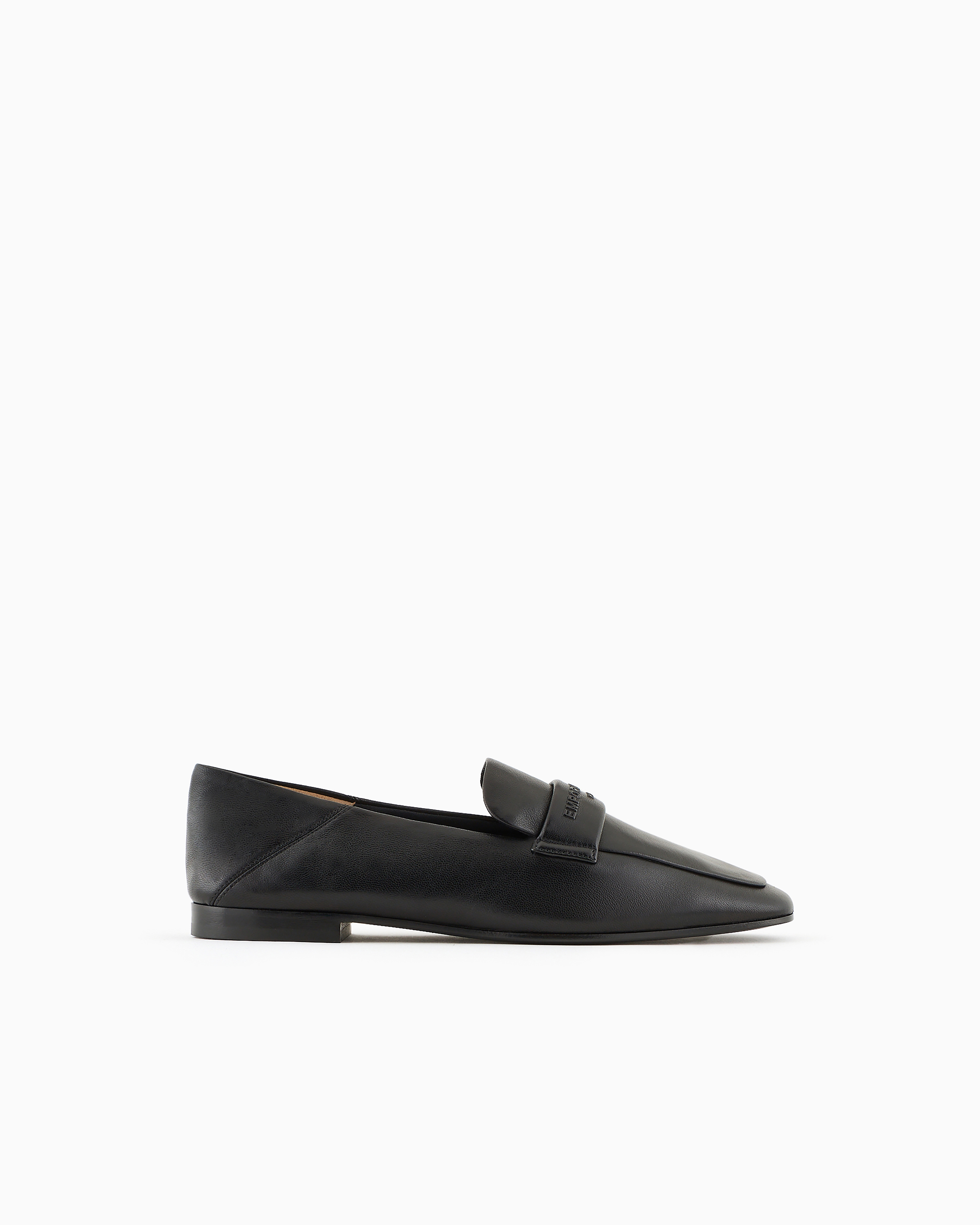 Emporio Armani - Nappa leather loafers with embossed logo, Woman, Black, Size: