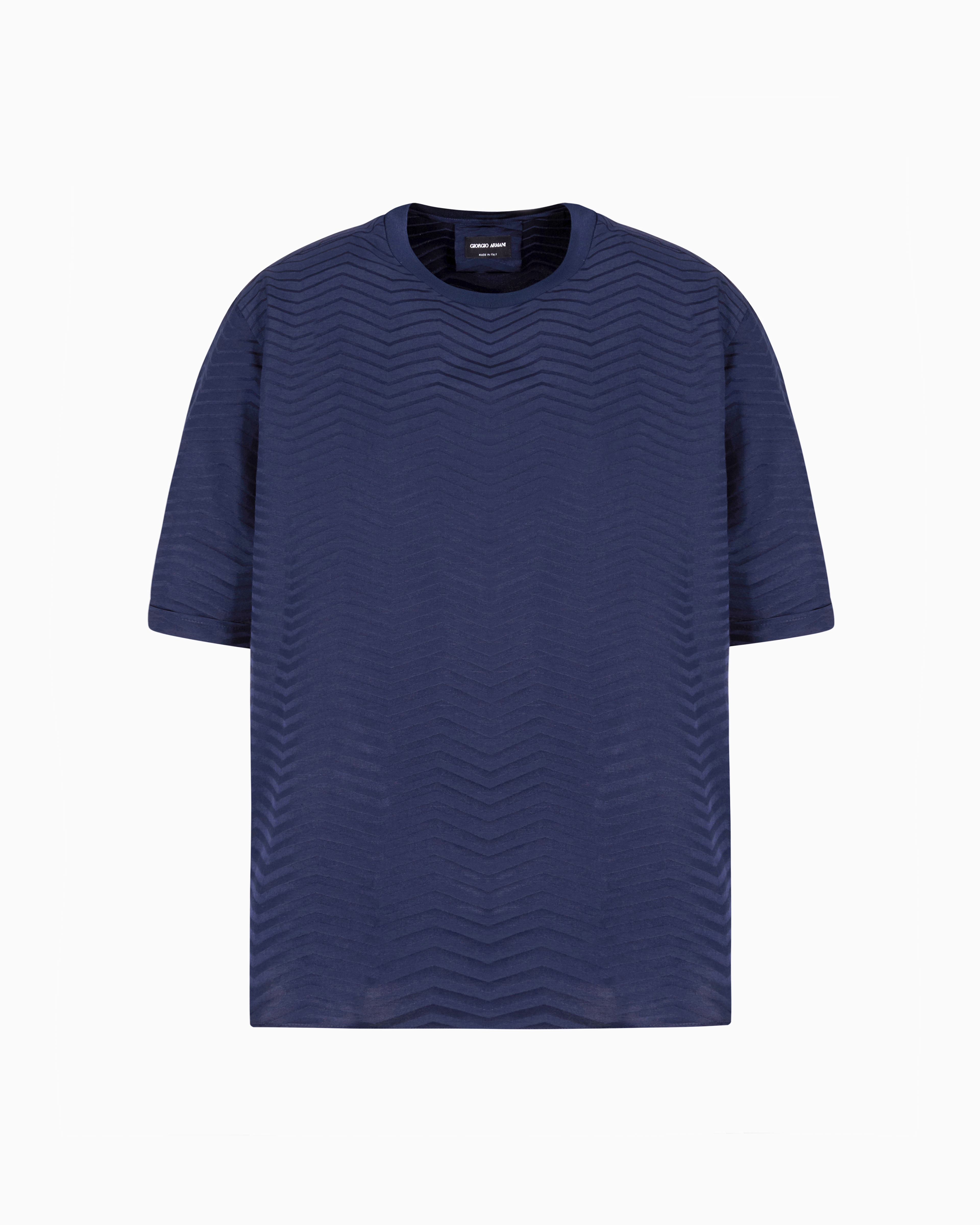 Giorgio Armani Blue T-Shirt Shirt In Gradient Chevron Jacquard Silk And Viscose