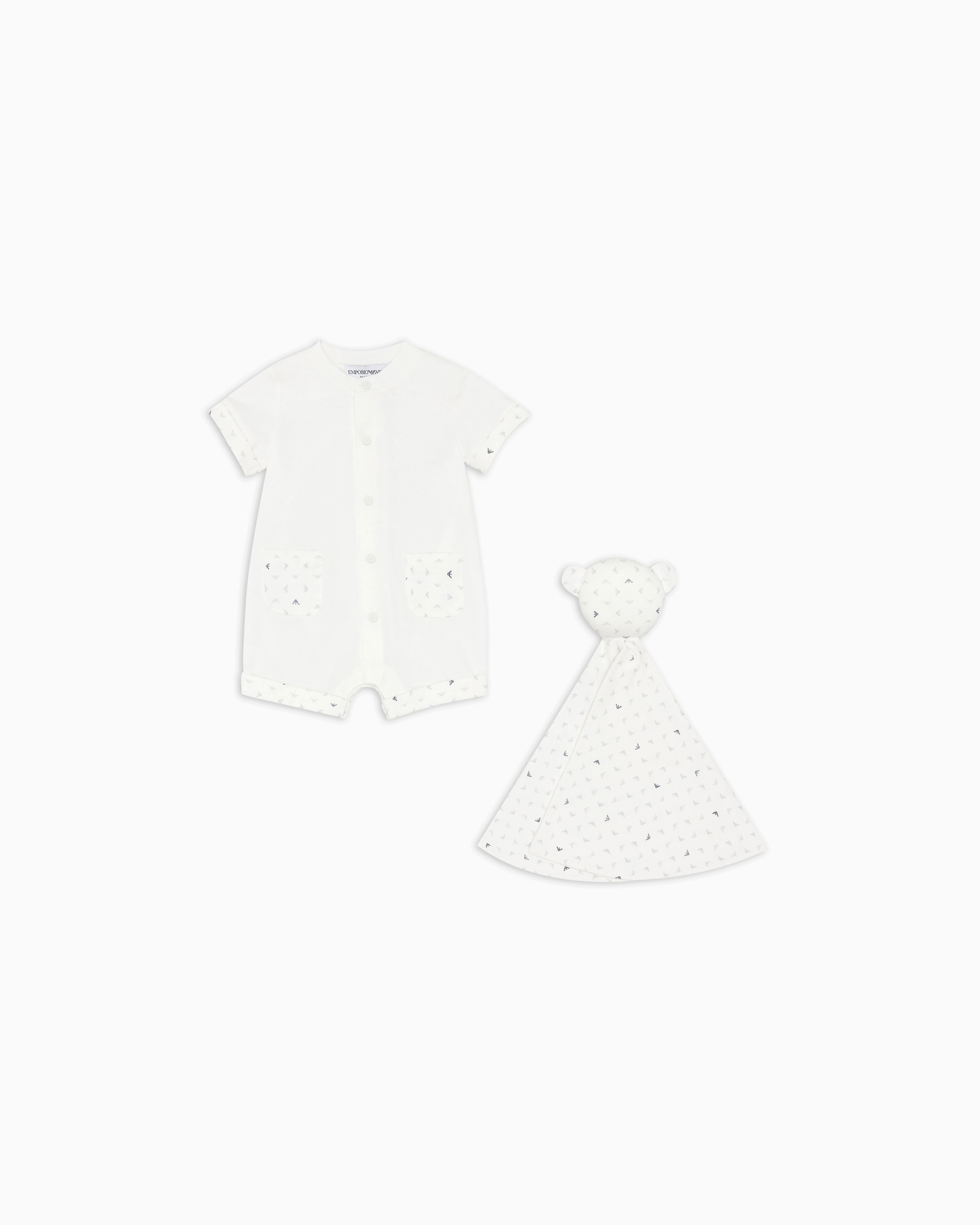 Emporio Armani - Romper and security blanket gift set, Boy, White, Size: