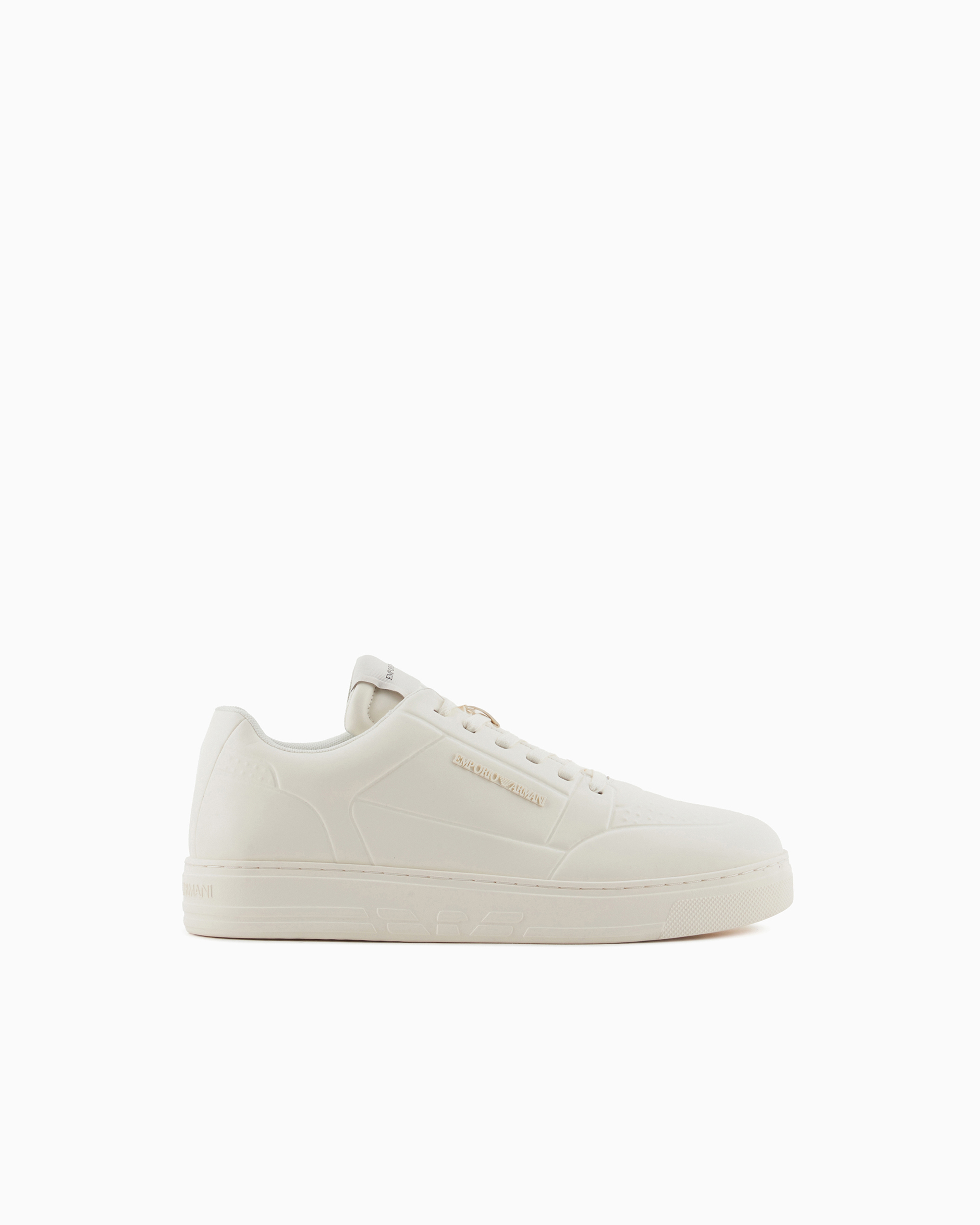 Emporio Armani - Leather sneakers with side logo, Man, White, Size: