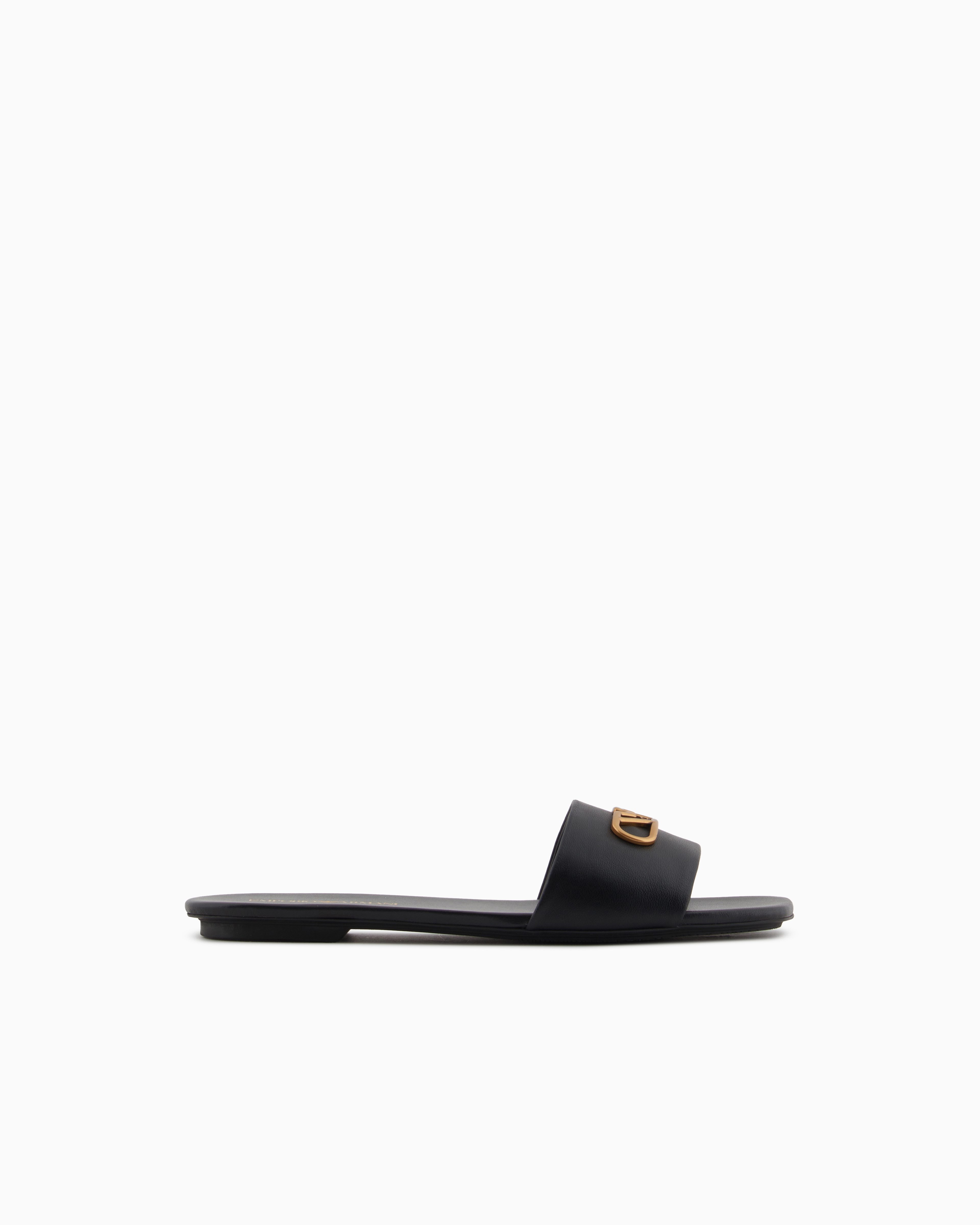 Emporio Armani - Nappa-leather sandals with eagle plate, Woman, Black, Size: