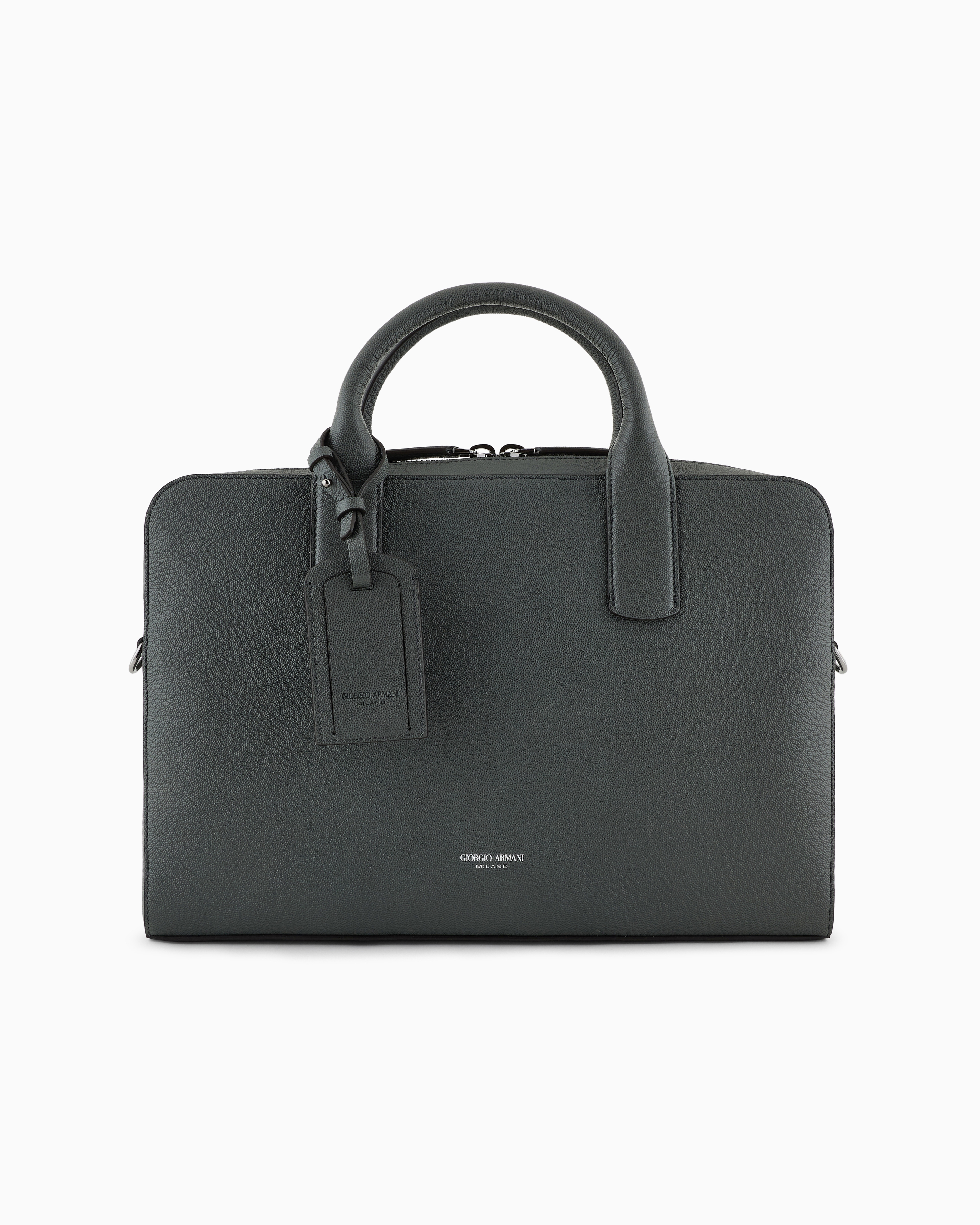 Giorgio Armani ブラックレザービジネスバッグ Pebbled leather briefcase | Giorgio Armani