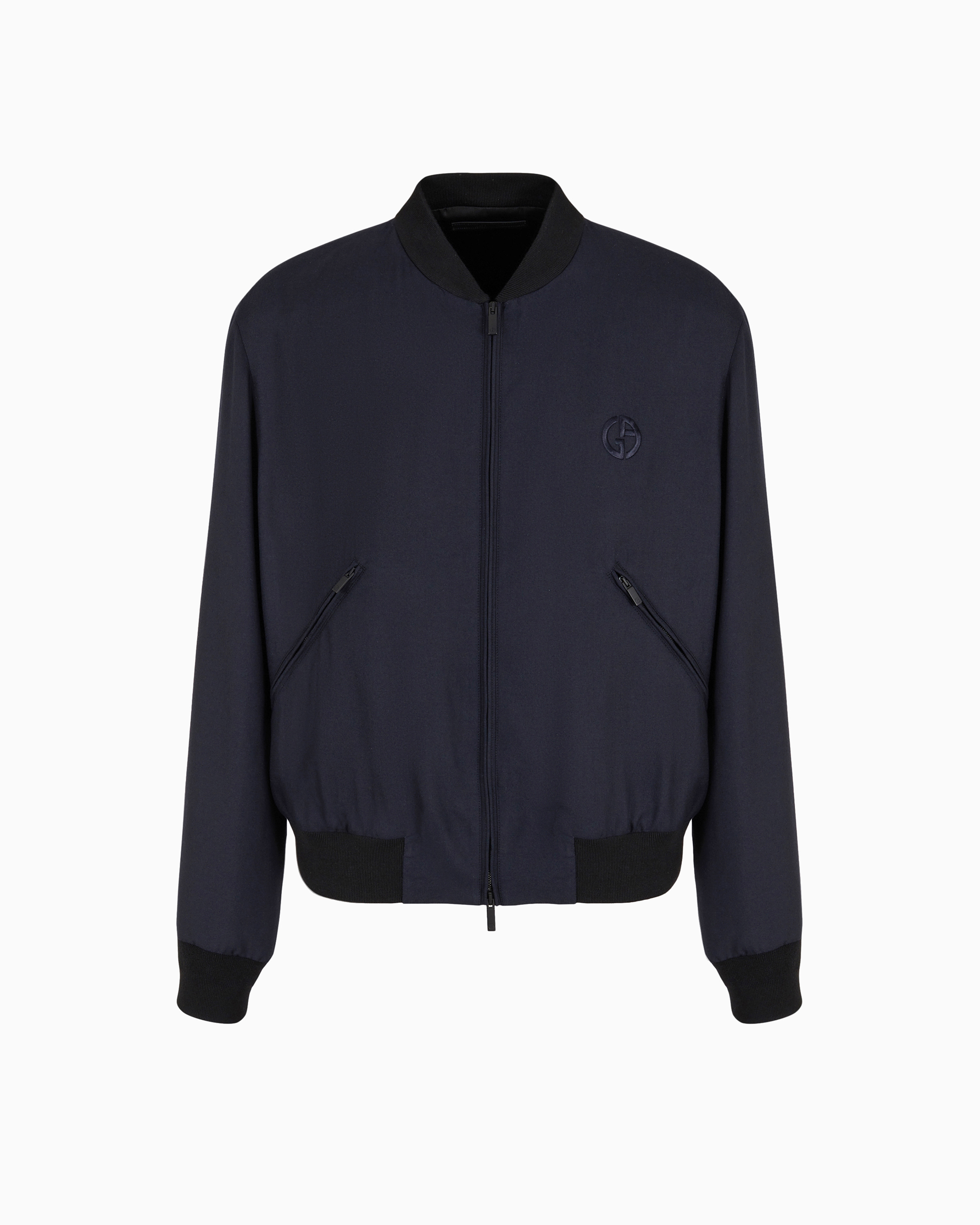 Giorgio Armani Navy Blue Asv Cashmere And Silk Canvas Blouson