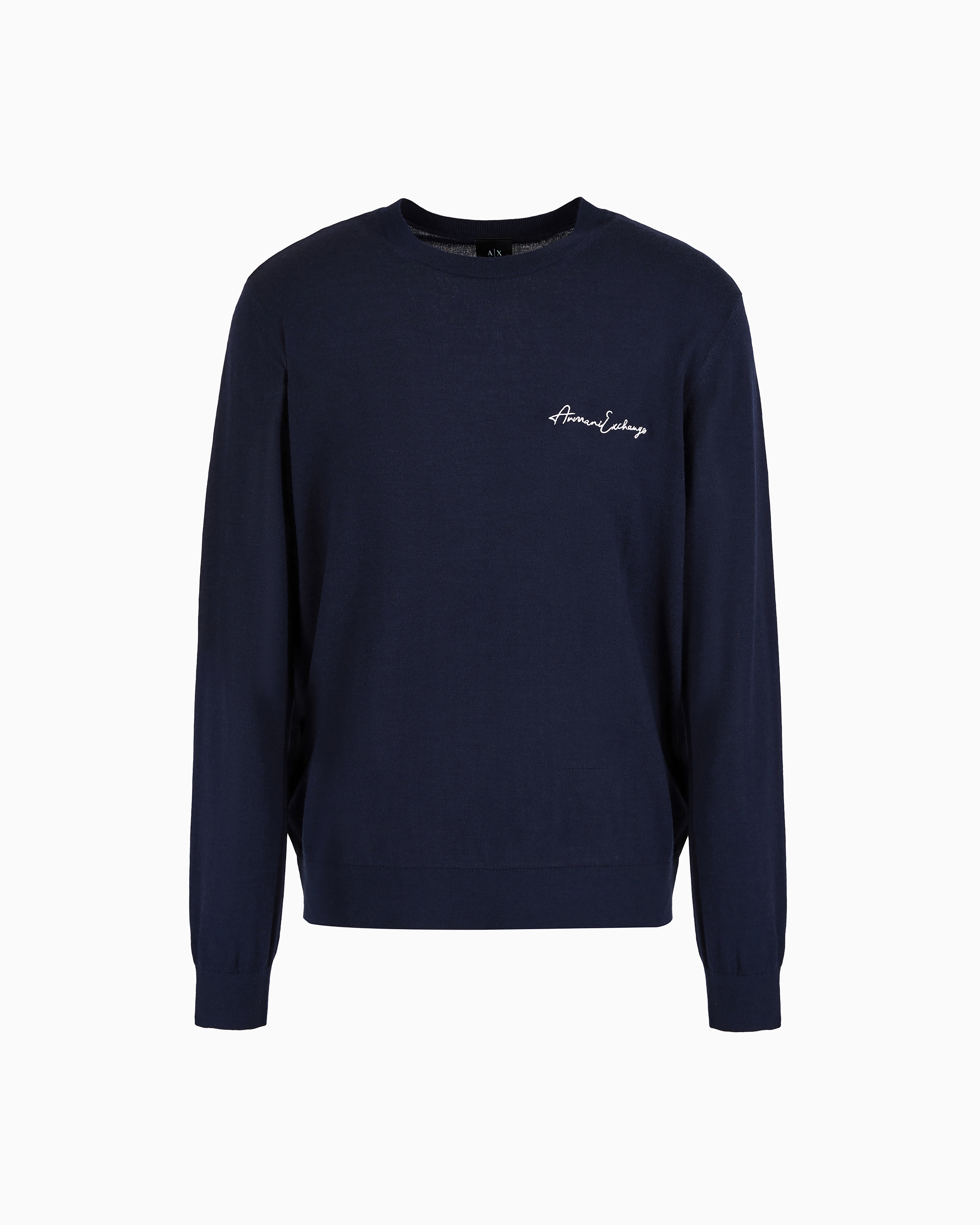 Armani Exchange Men's Navy Blue Crew Neck Sweater In Merino Wool