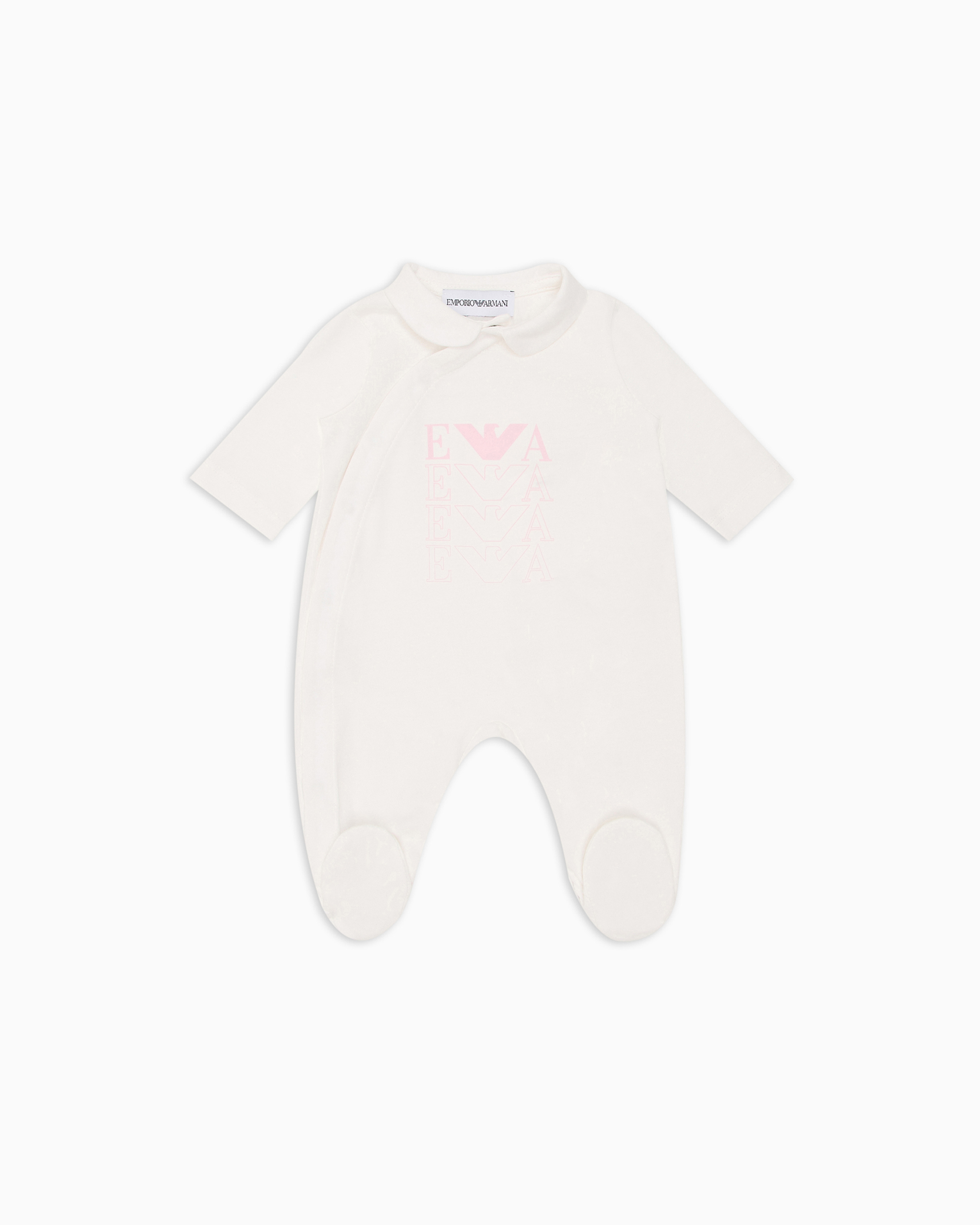 Emporio Armani Pink Logo Jersey Onesie With Peter Pan Collar