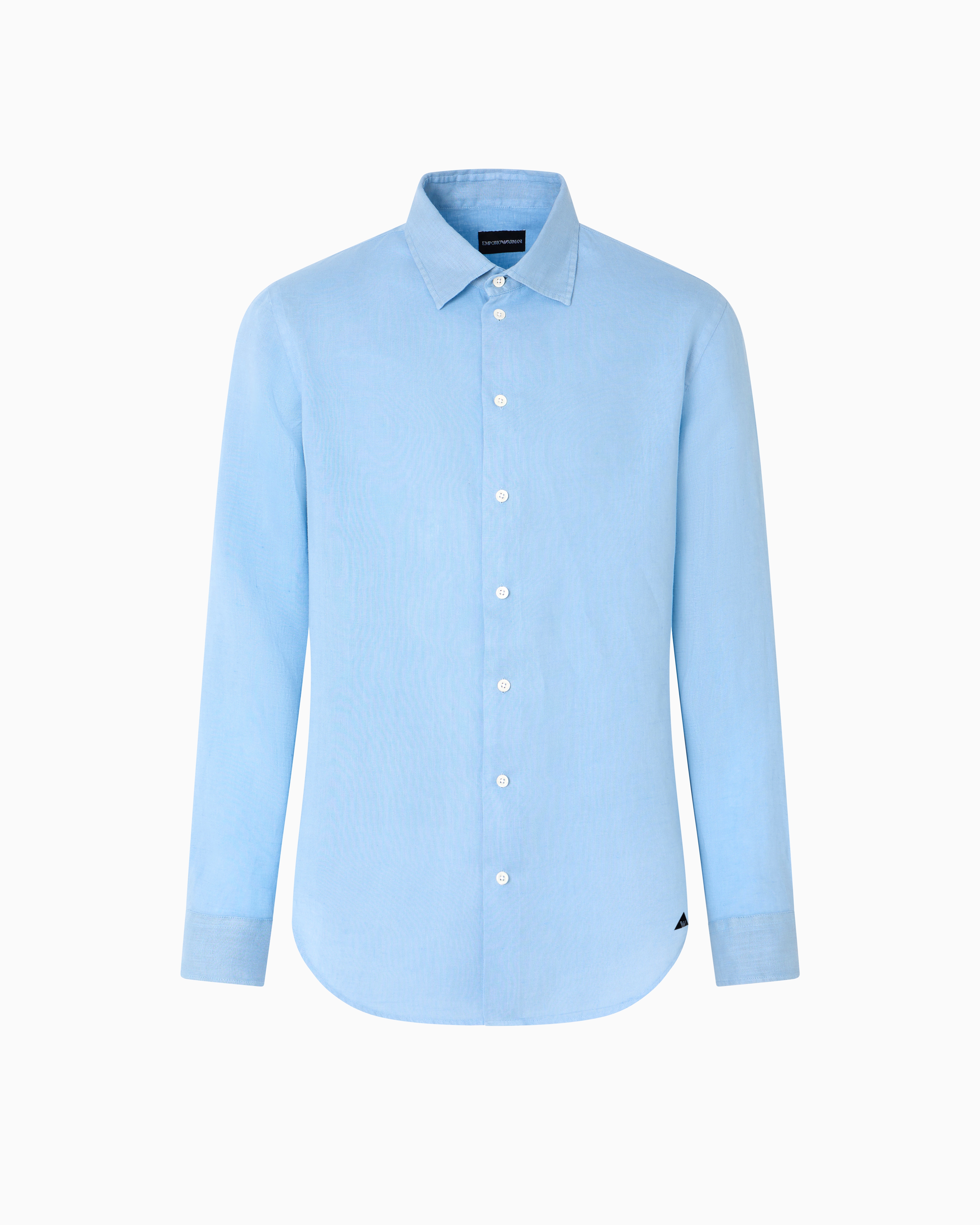Emporio Armani - Garment-dyed linen shirt with French collar, Man, Blue, Size: