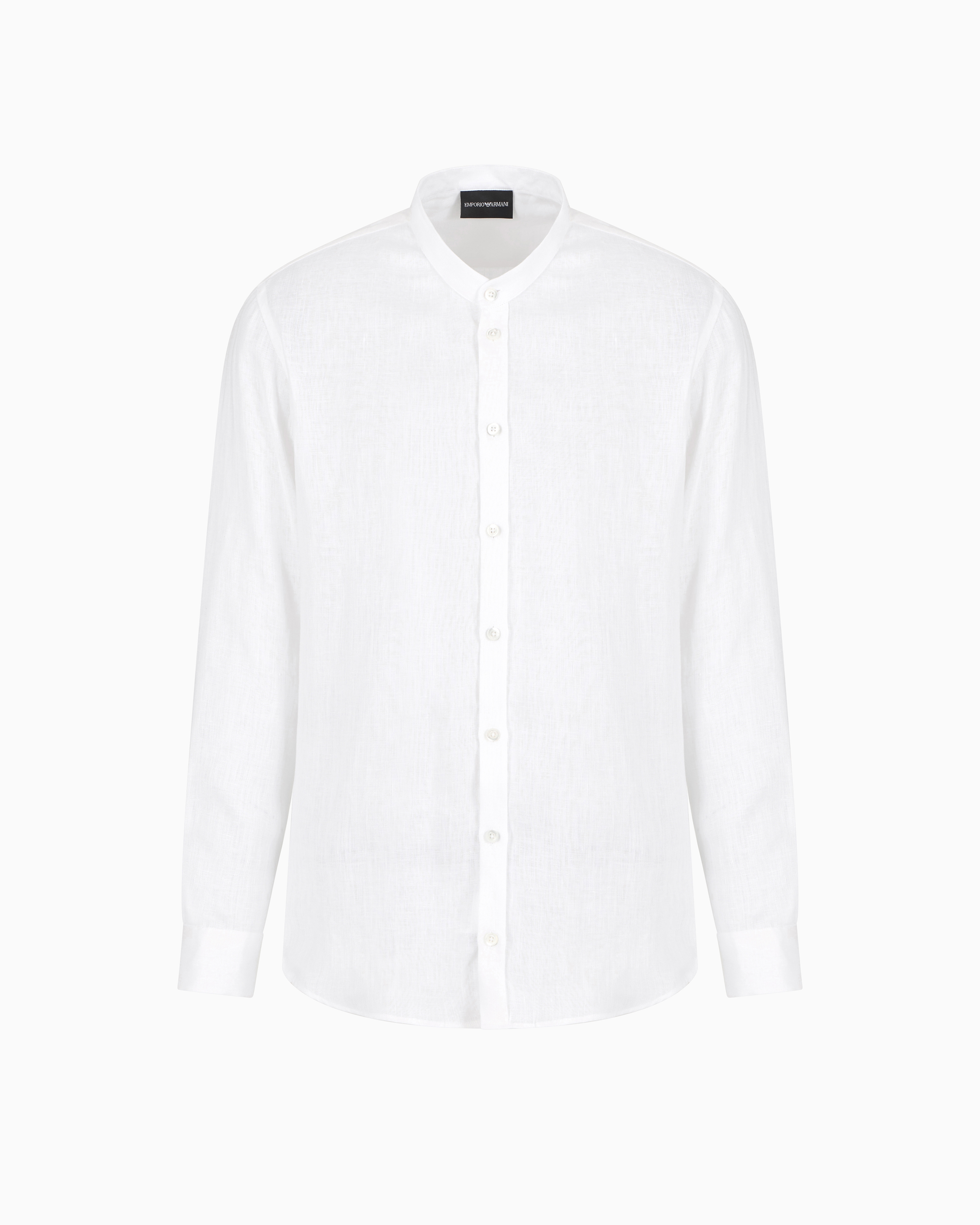 Emporio Armani White Linen Chambray Shirt With Guru Collar