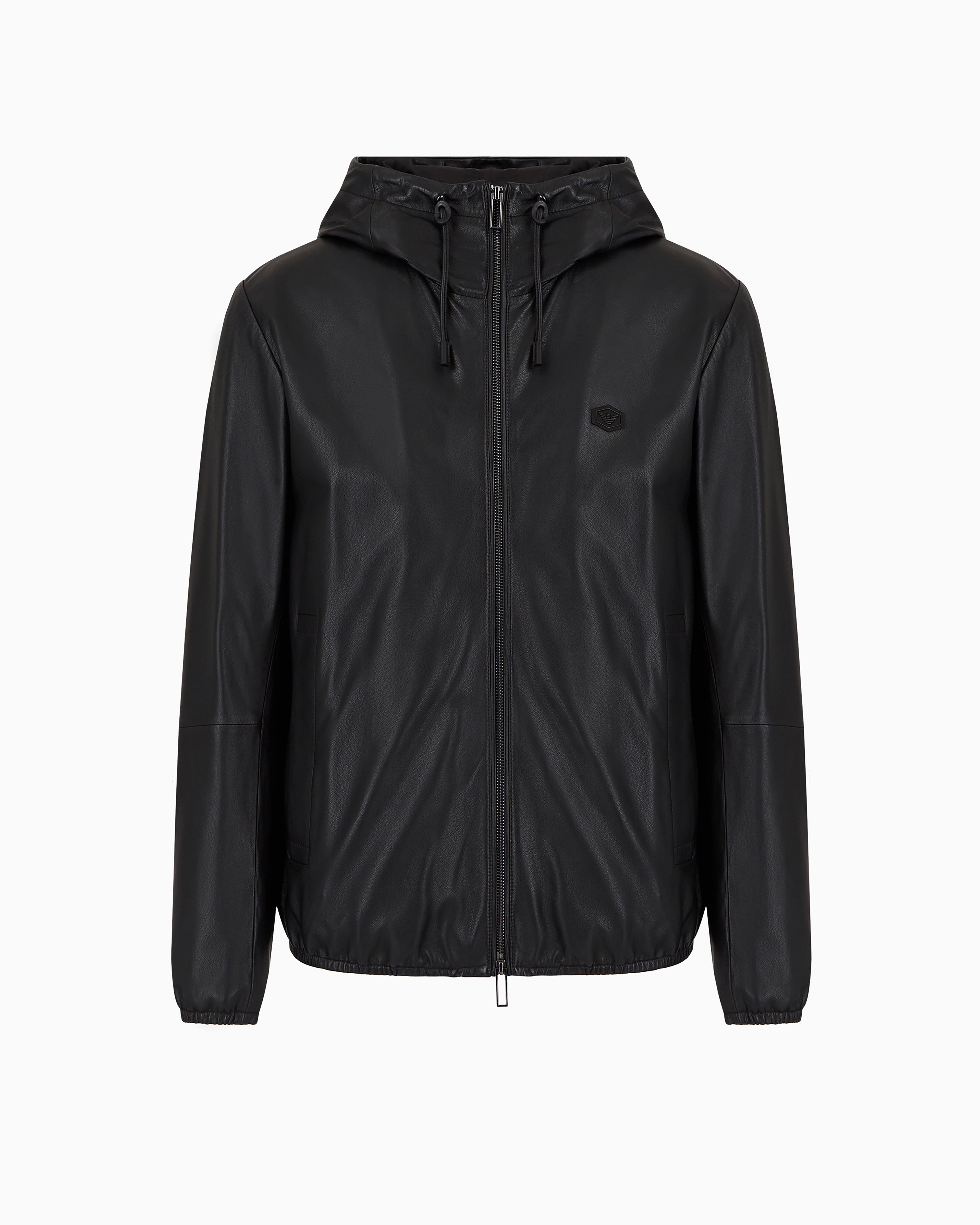 Emporio Armani - Hooded, semi-aniline nappa lambskin blouson with full-length zip, Man, Black, Size: