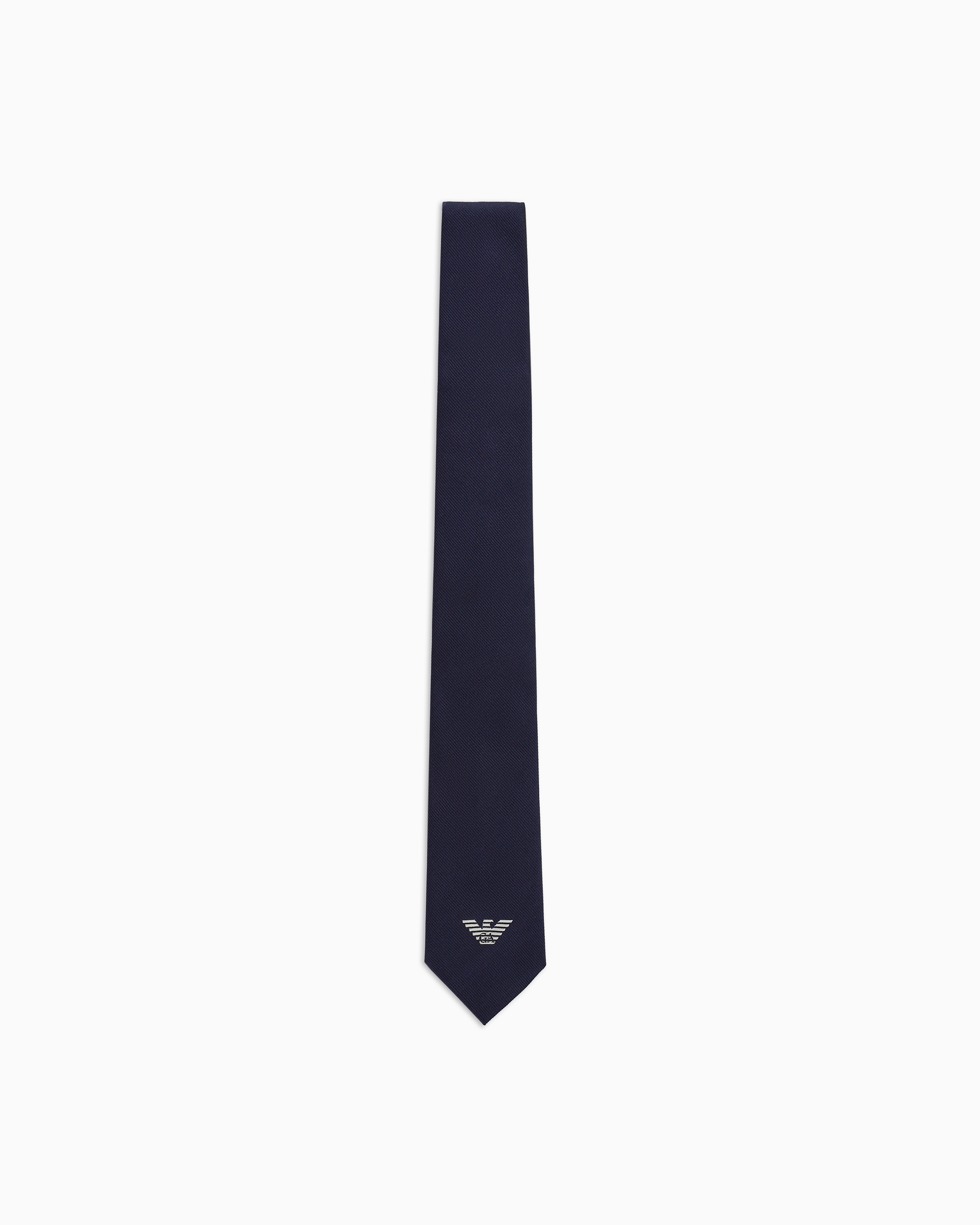 Emporio Armani Navy Blue Pure Silk Tie With Eagle Embroidery