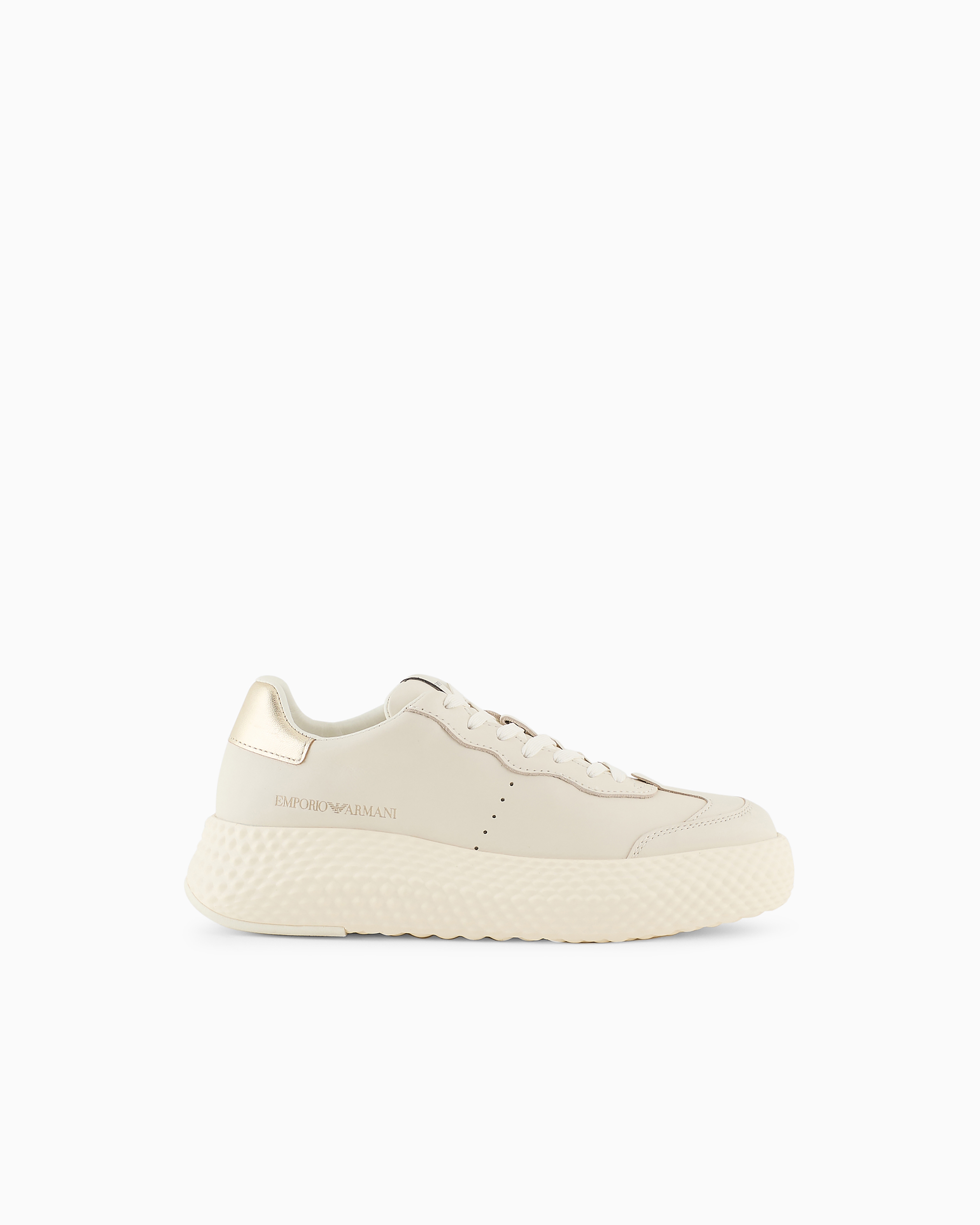 Emporio Armani - Chunky leather sneakers with gold back, Woman, White, Size: