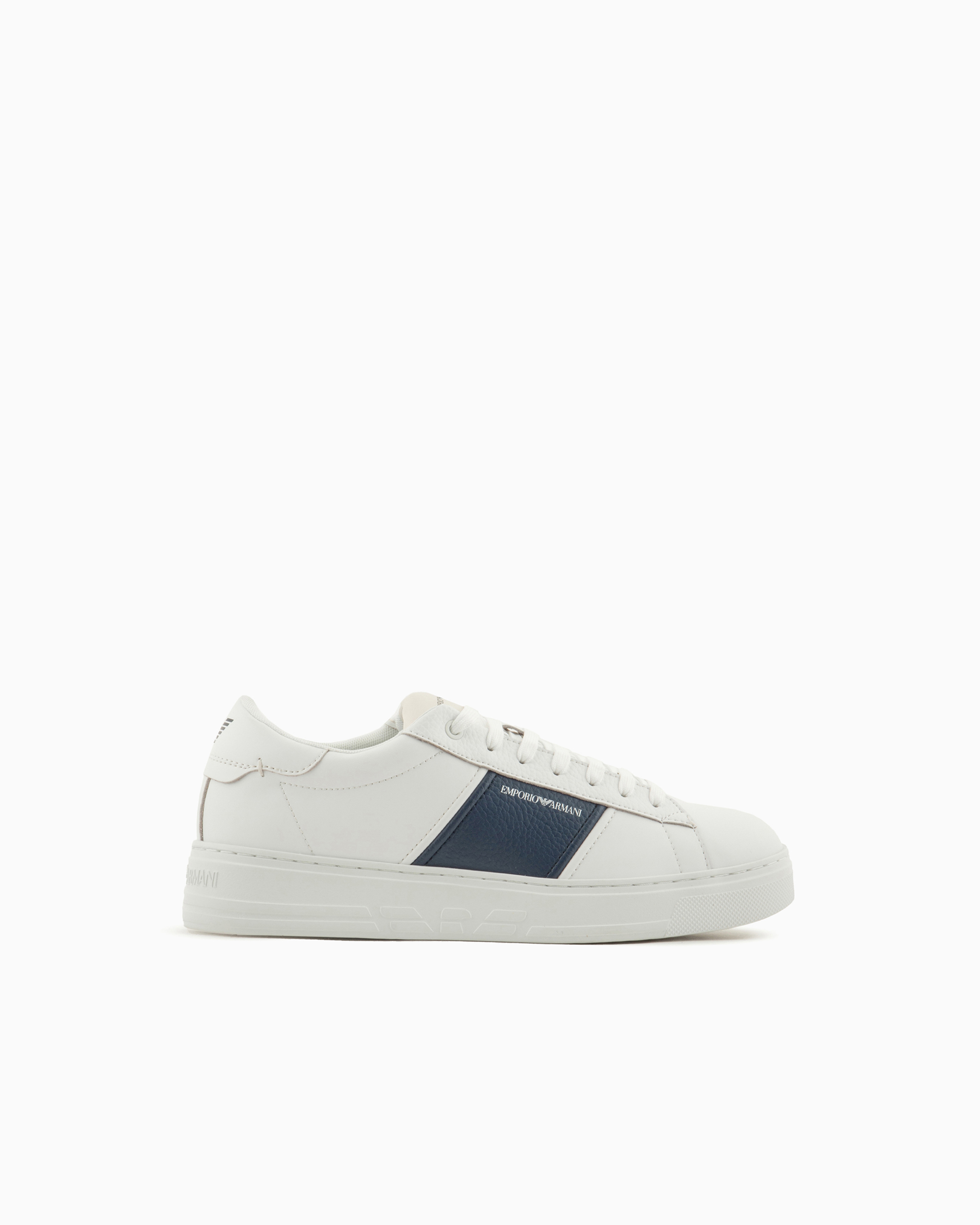 Emporio Armani Navy Blue Leather Sneakers With Logo Detail