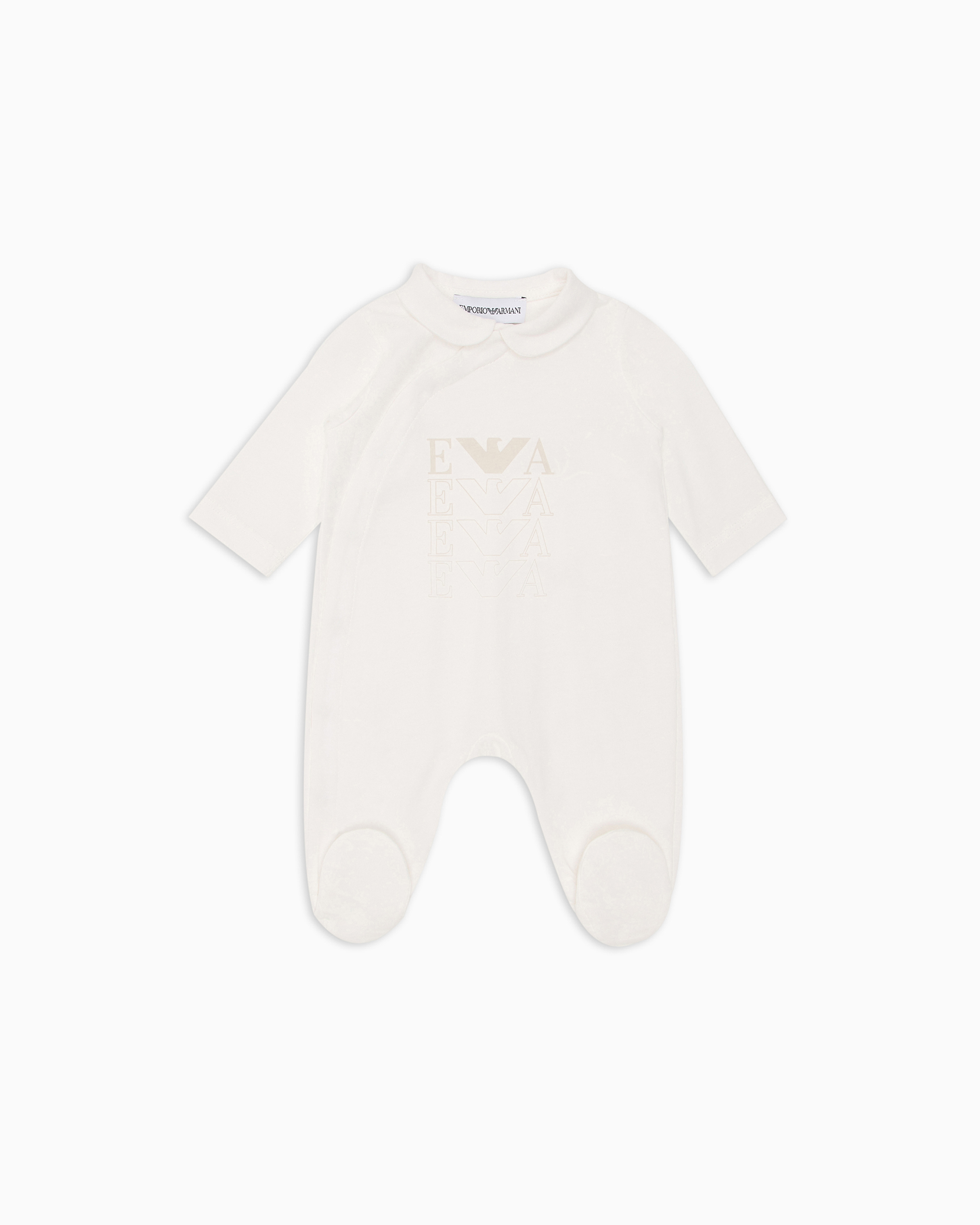 Emporio Armani Beige Logo Jersey Onesie With Peter Pan Collar