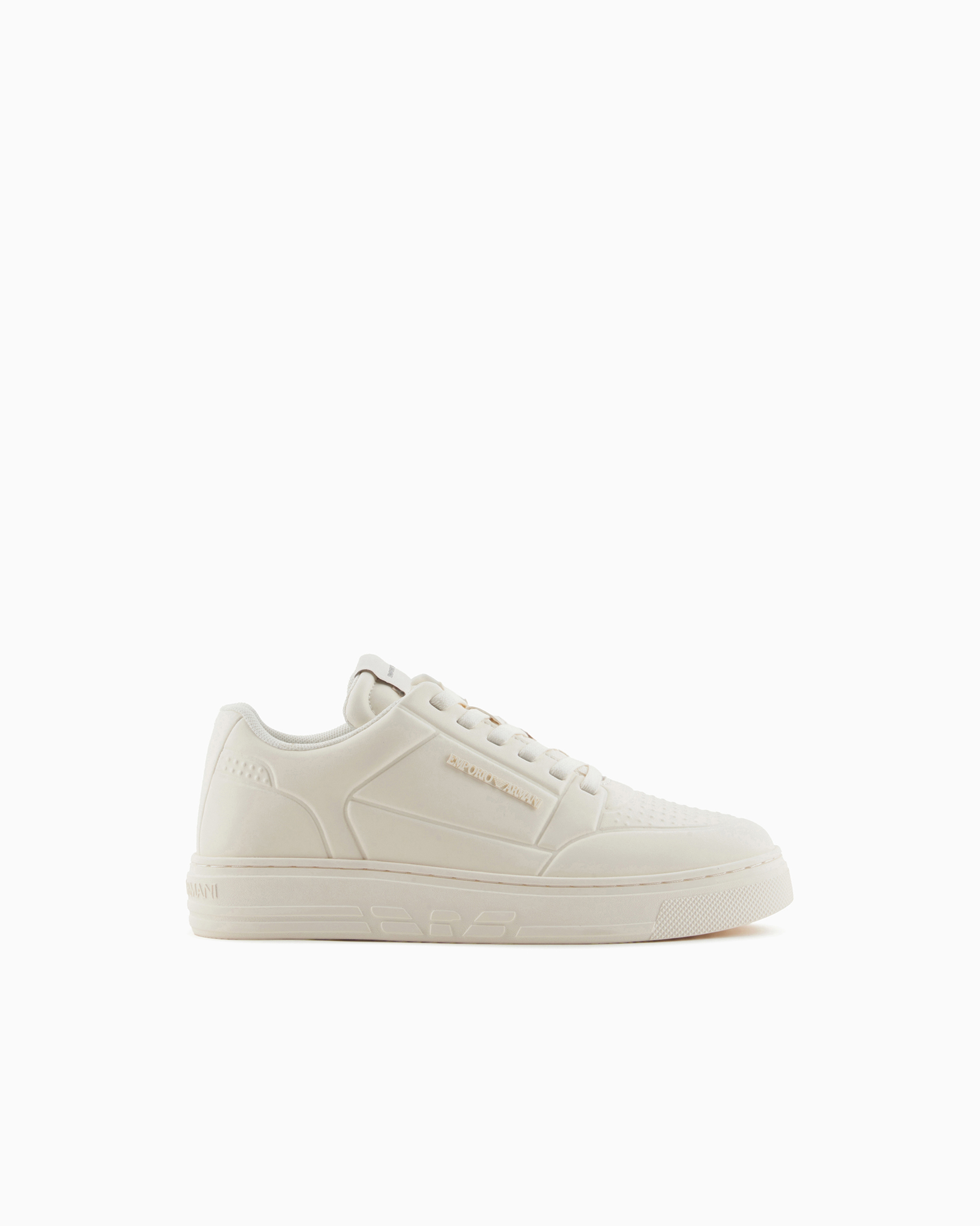 Emporio Armani - Leather sneakers with thermoformed details, Woman, White, Size: