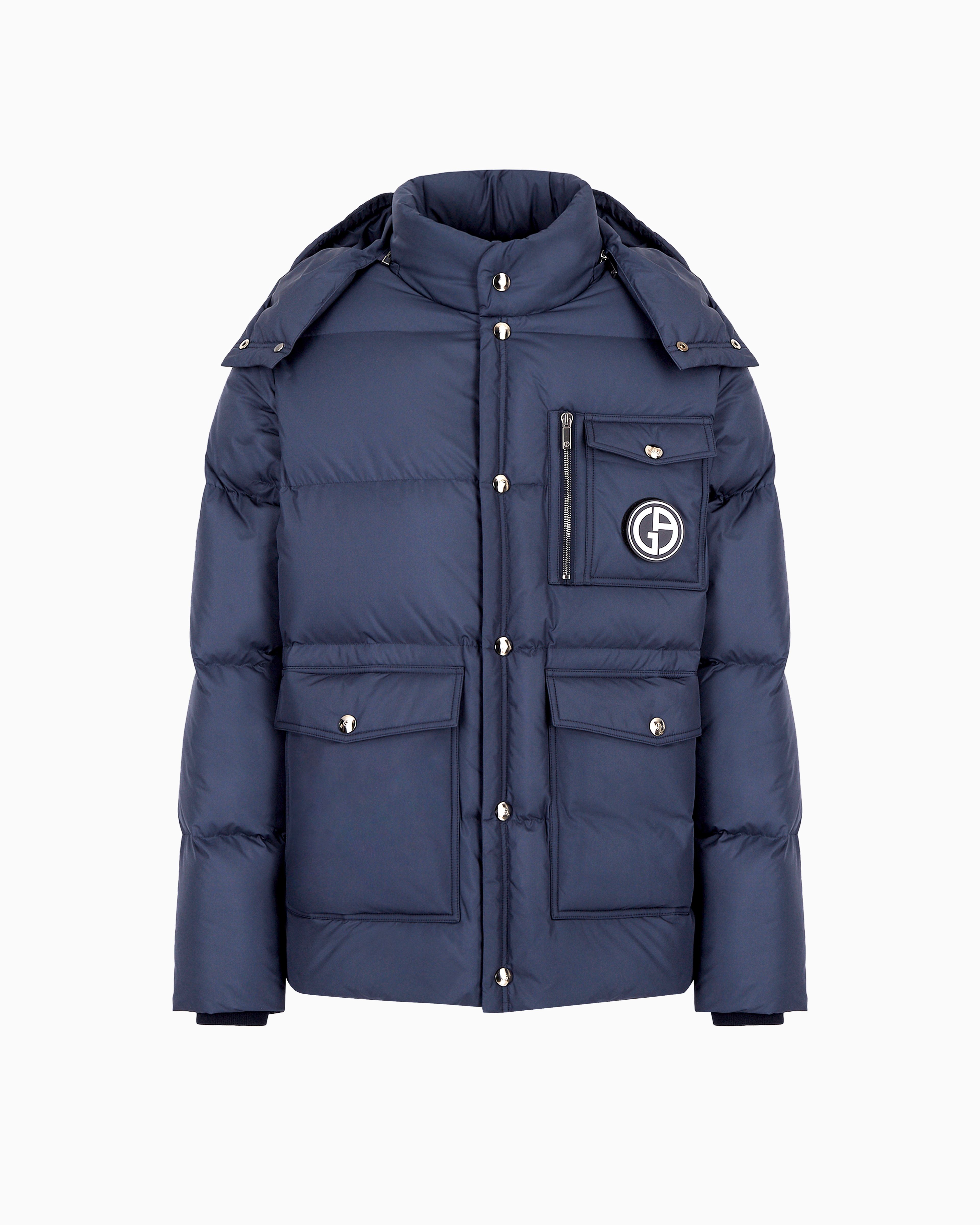 Giorgio Armani Navy Blue Hooded Bomber Jacket With Goose-Down Padding Asv