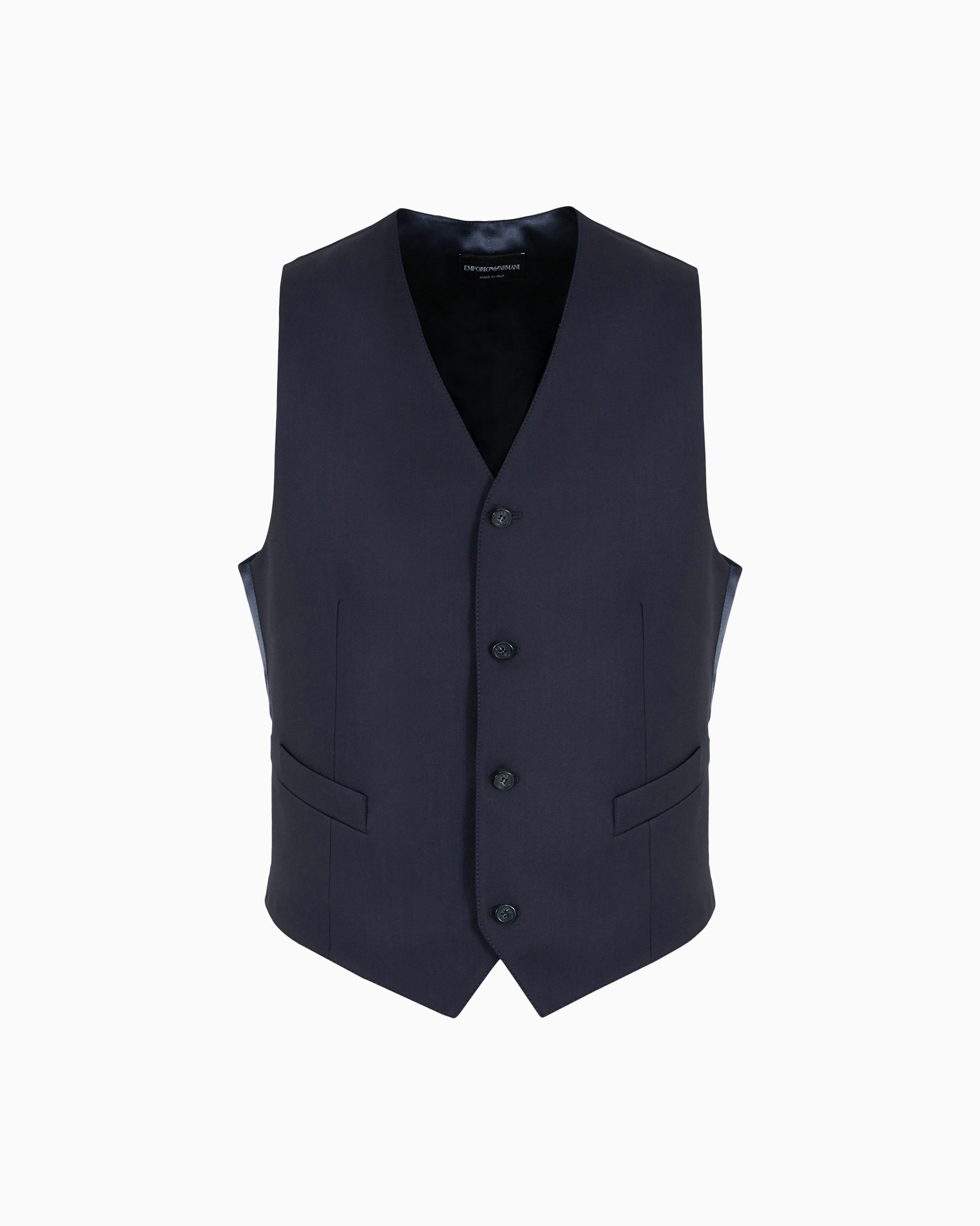 Emporio Armani - Single-breasted, worsted virgin-wool gilet, Man, Navy_blue, Size: