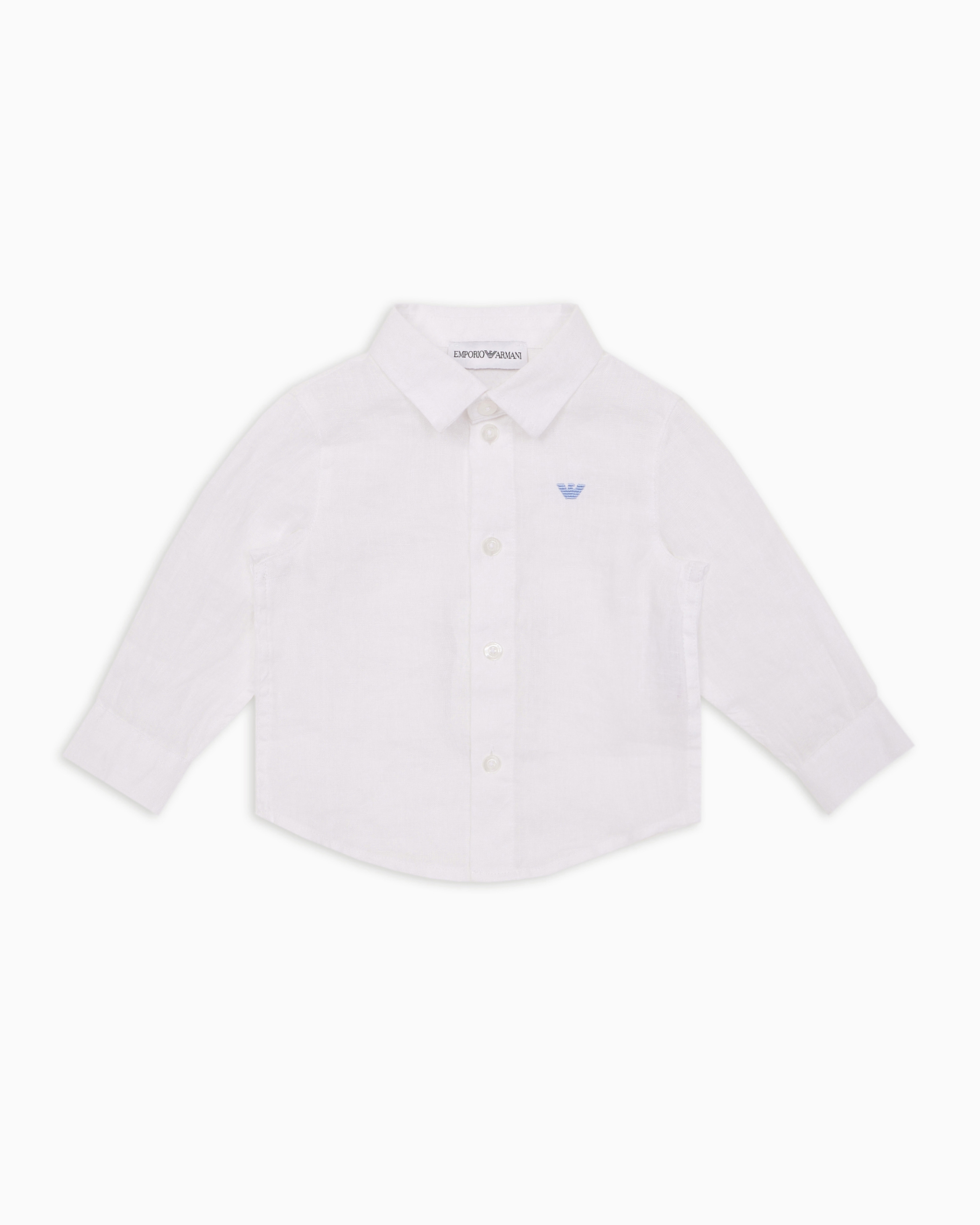Emporio Armani White Linen Shirt With Eagle Embroidery