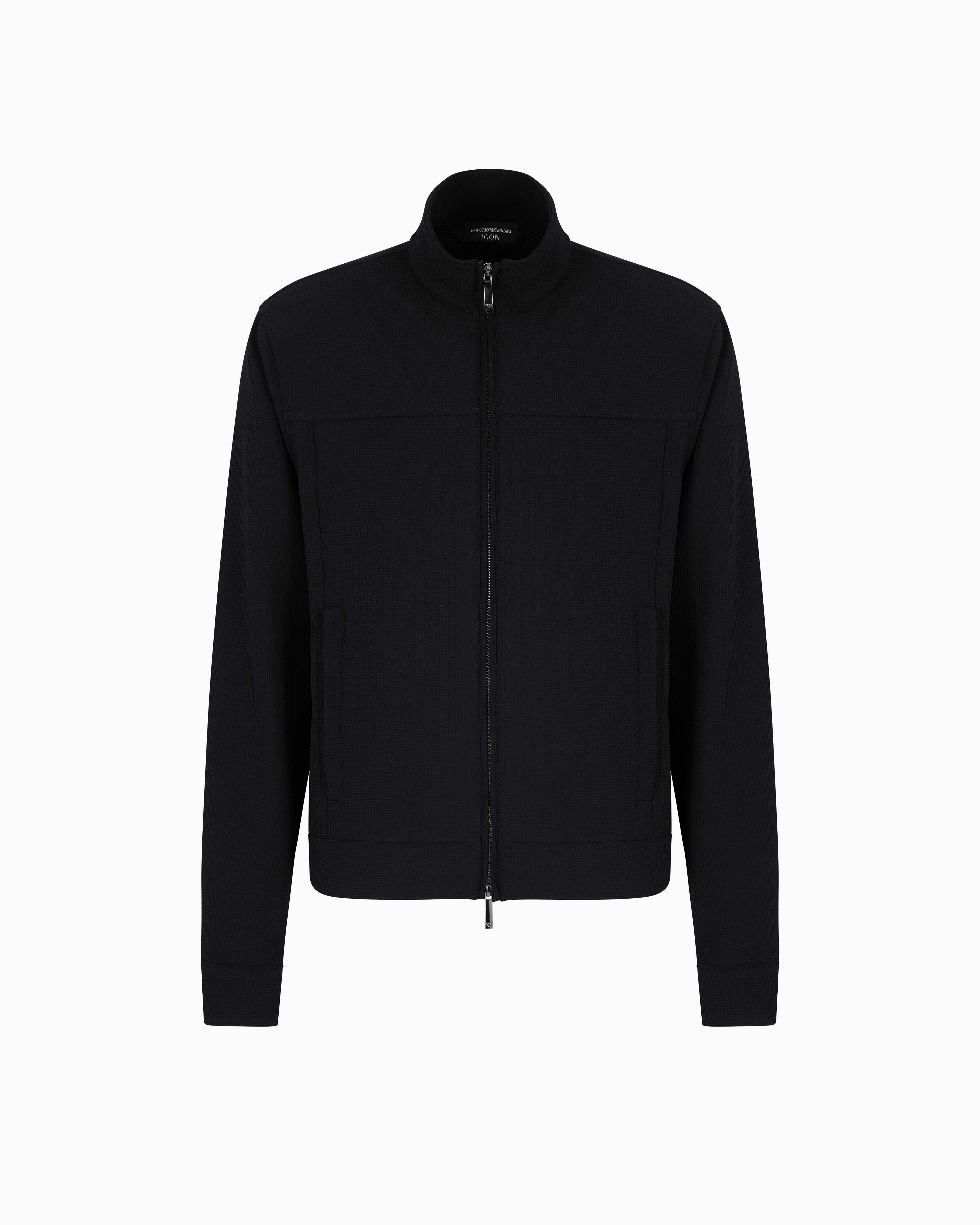 Emporio Armani Black Icon Full-Zip Blouson In Piqué-Effect Micro-Textured Crêpe Jersey