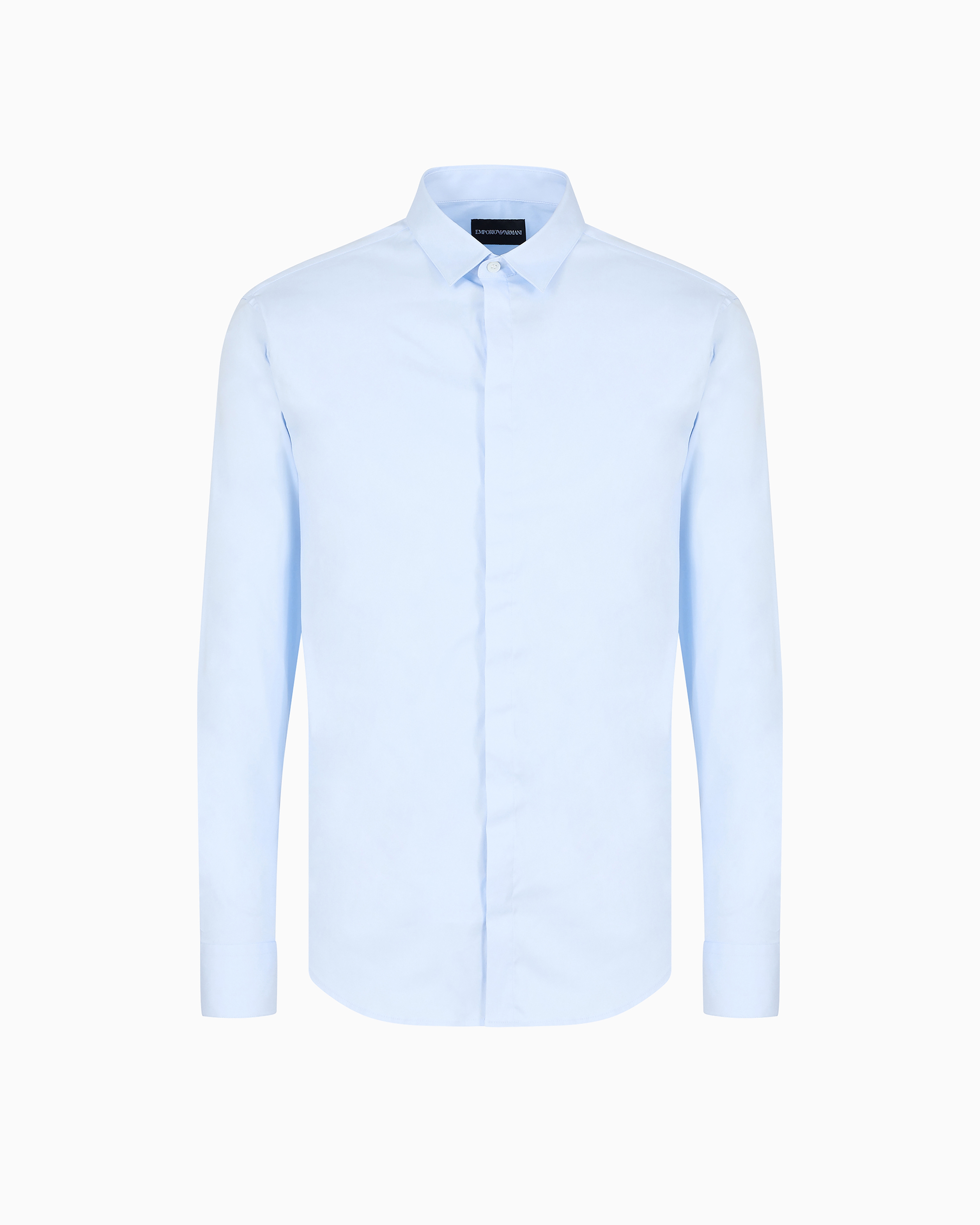 Emporio Armani - Lightweight comfortable satin slim-fit shirt, Man, Light Blue, Size: