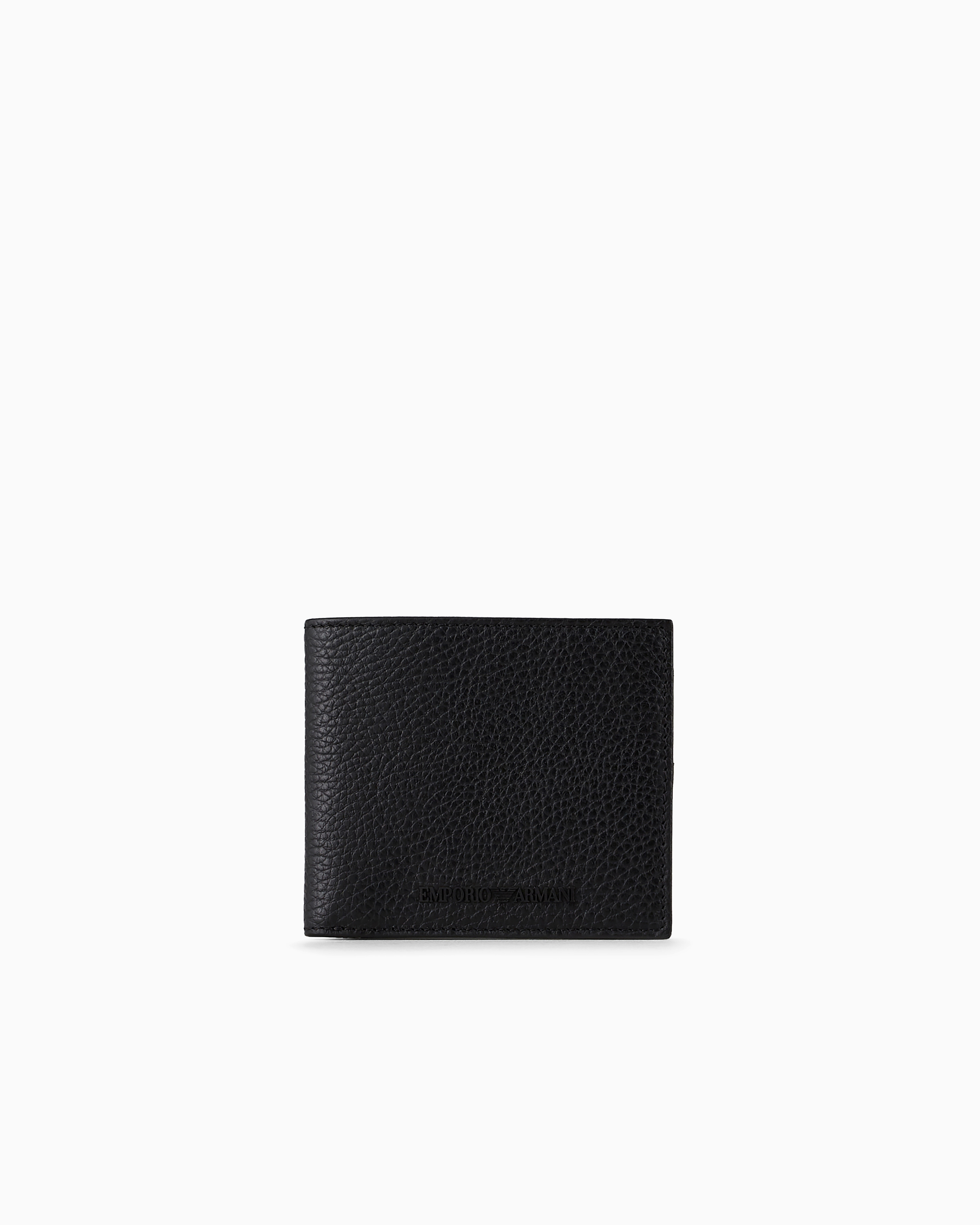 Emporio Armani - Tumbled leather wallet, Man, Black, Size: TU