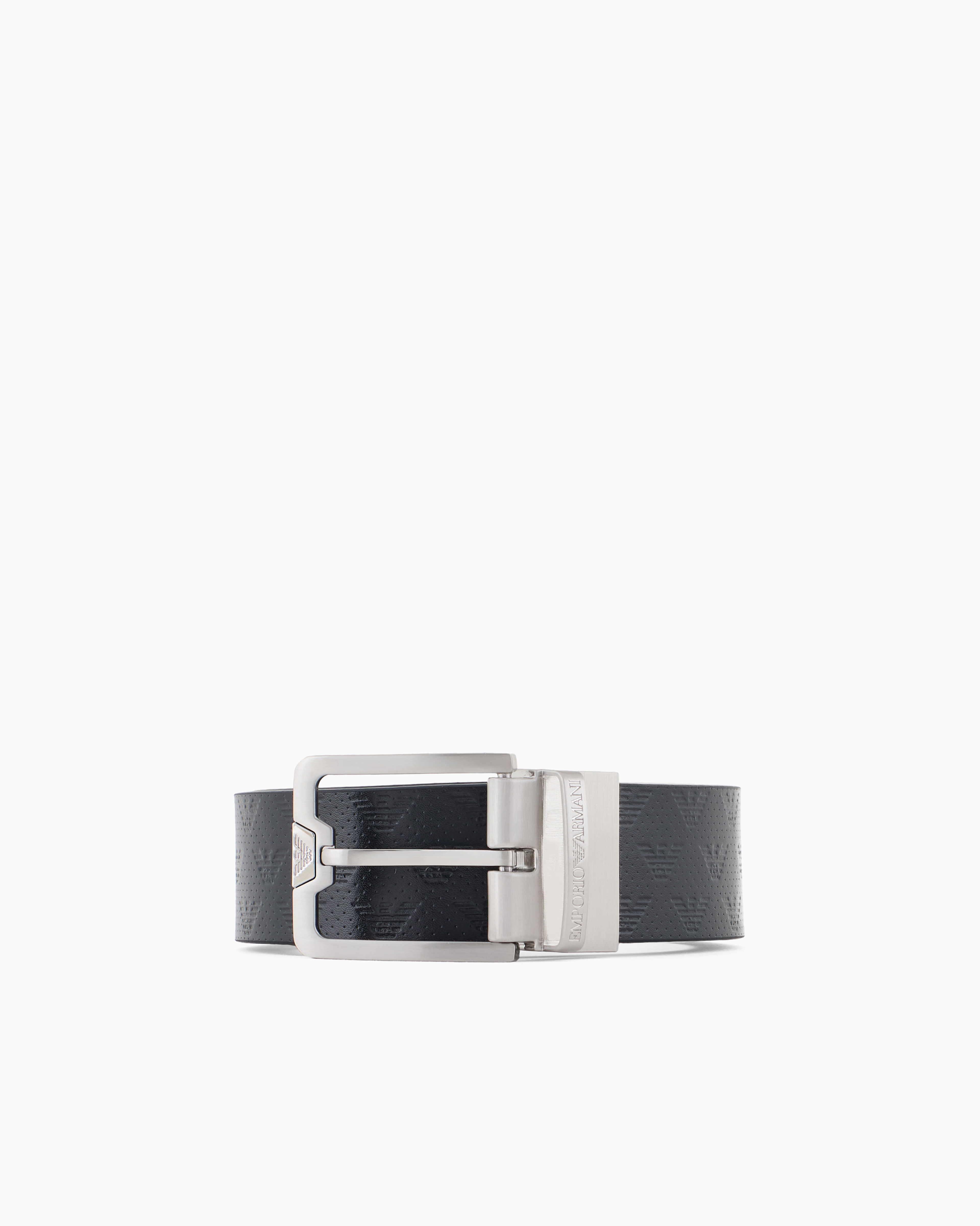 Emporio Armani Blue Leather Belt With All-Over Embossed Eagle
